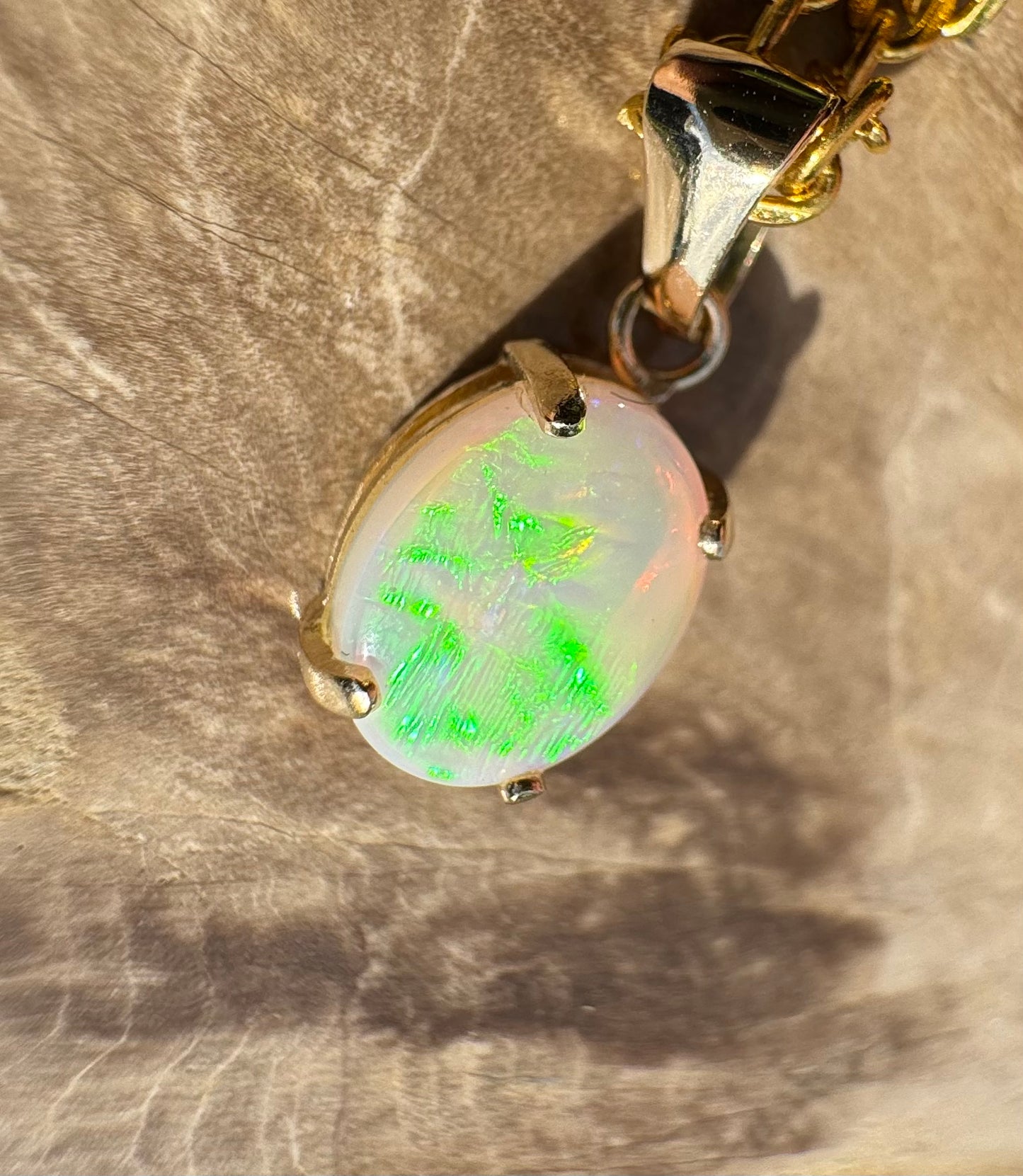 'Rainbow Tides' ~ Handcrafted 9ct Solid Gold 1.3ct Lightning Ridge Opal Pendant - Iona Opal Australia