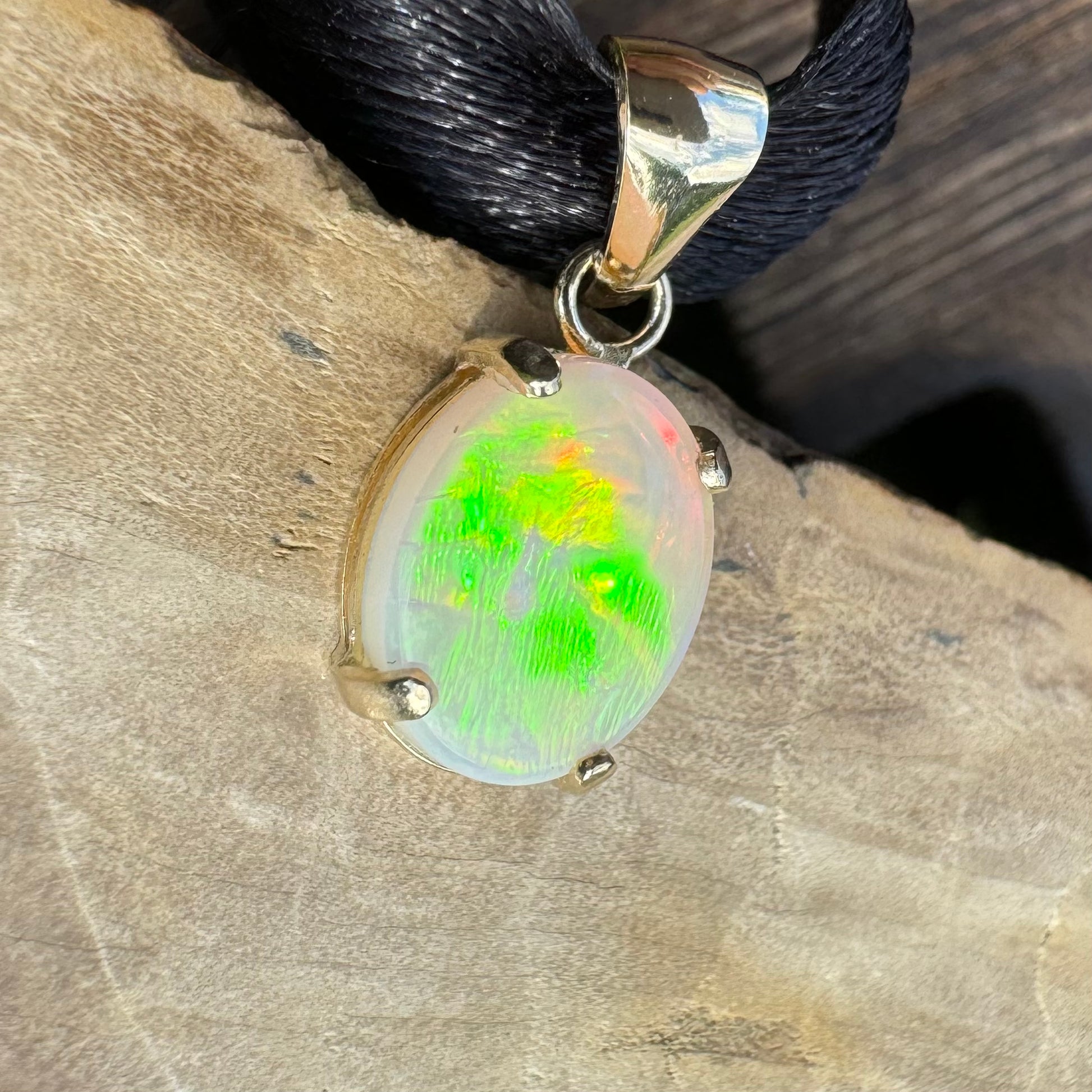 'Rainbow Tides' ~ Handcrafted 9ct Solid Gold 1.3ct Lightning Ridge Opal Pendant - Iona Opal Australia