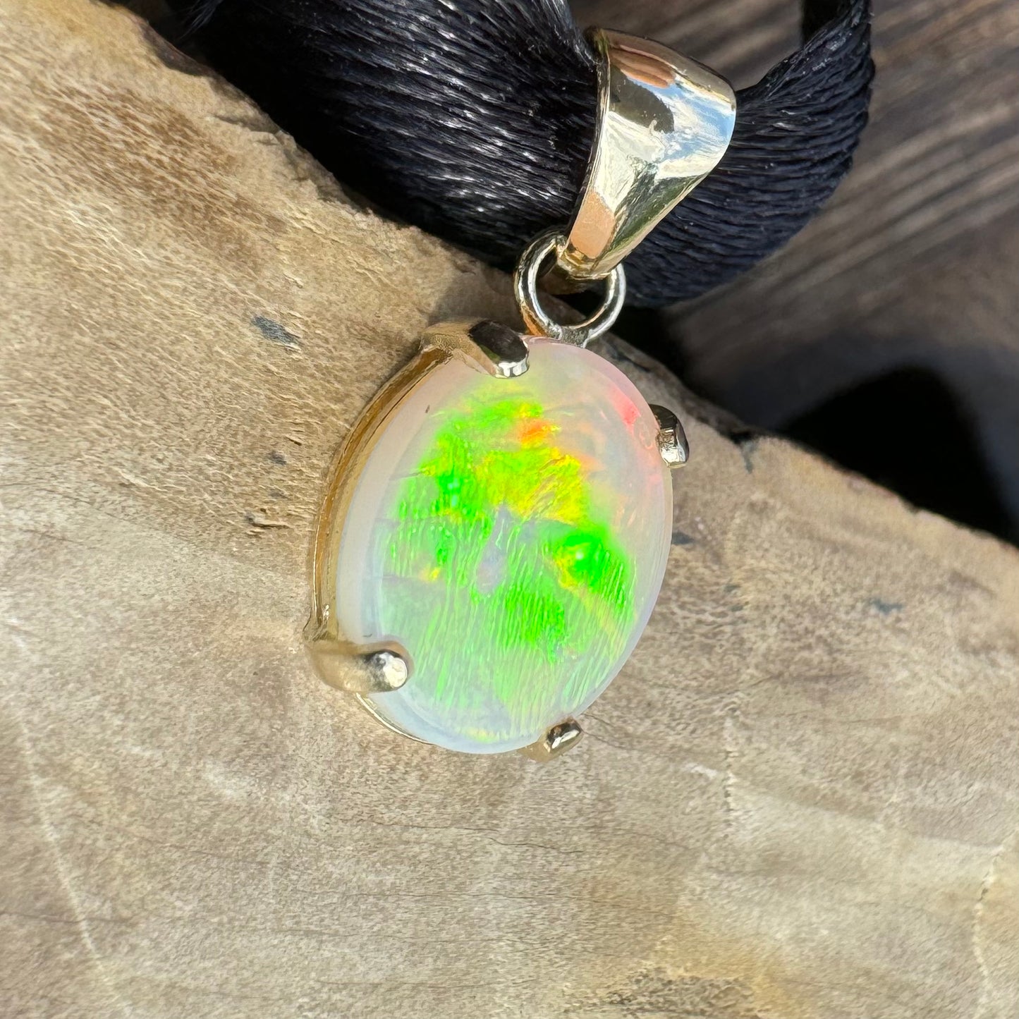 'Rainbow Tides' ~ Handcrafted 9ct Solid Gold 1.3ct Lightning Ridge Opal Pendant - Iona Opal Australia