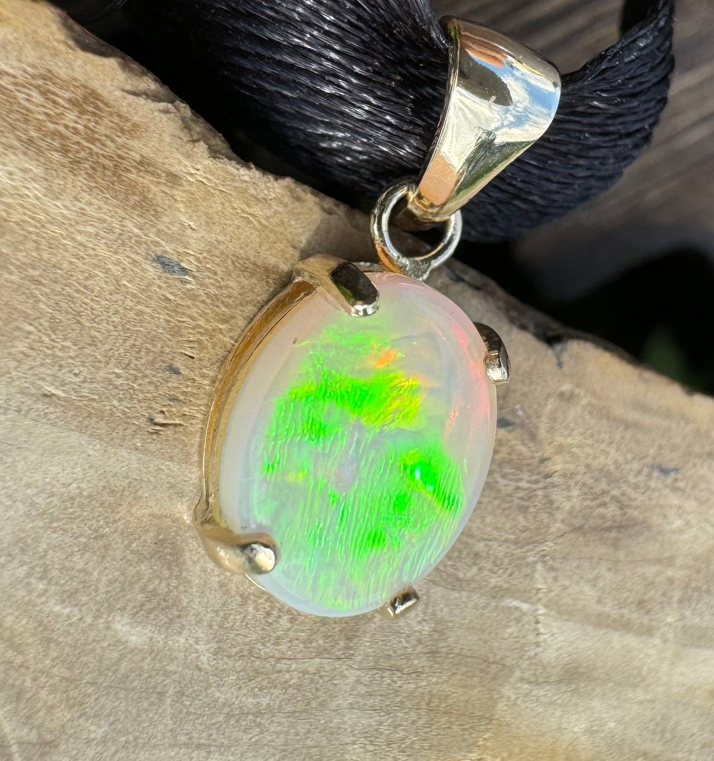 'Rainbow Tides' ~ Handcrafted 9ct Solid Gold 1.3ct Lightning Ridge Opal Pendant - Iona Opal Australia