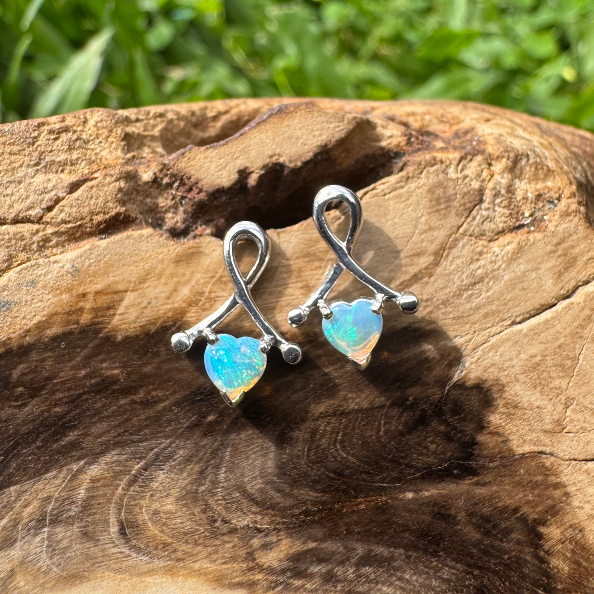 0.6ct Coober Pedy Crystal Opal Stud Earrings ~ 'Mount Remarkable Blue' | 925 Sterling Silver | Solid Australian Opal