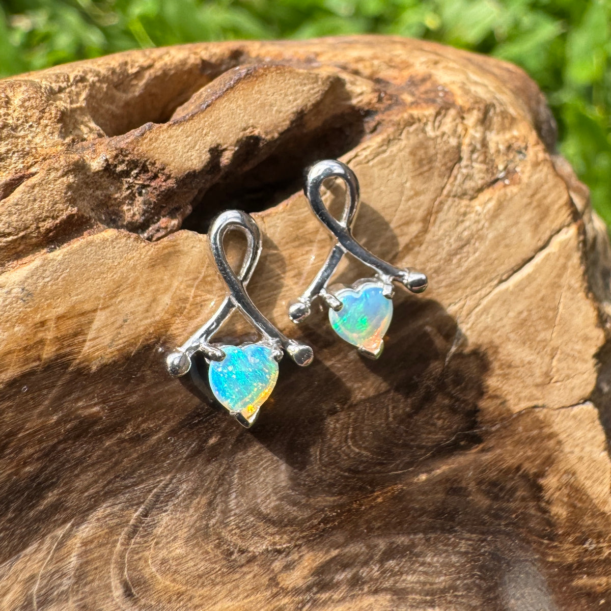0.6ct Coober Pedy Crystal Opal Stud Earrings ~ 'Mount Remarkable Blue' | 925 Sterling Silver | Solid Australian Opal