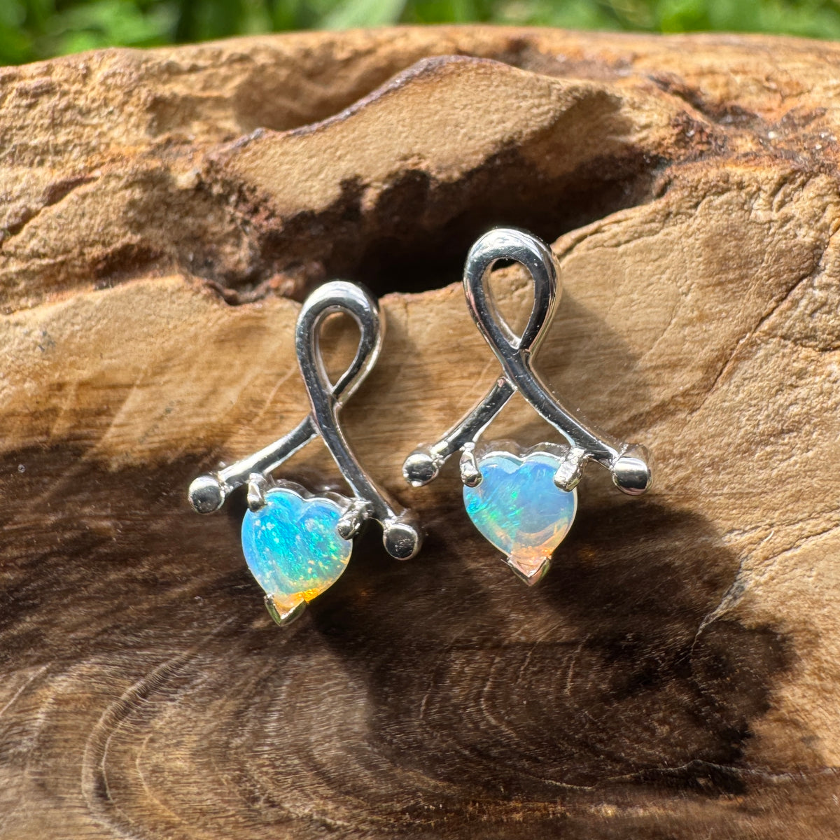 0.6ct Coober Pedy Crystal Opal Stud Earrings ~ 'Mount Remarkable Blue' | 925 Sterling Silver | Solid Australian Opal