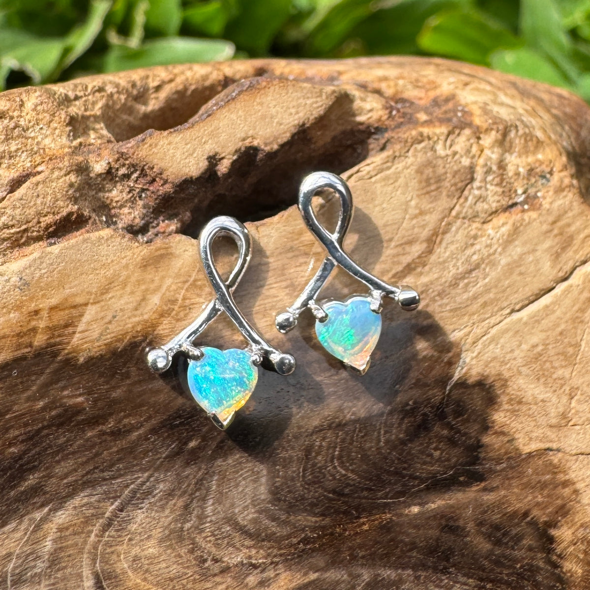 0.6ct Coober Pedy Crystal Opal Stud Earrings ~ 'Mount Remarkable Blue' | 925 Sterling Silver | Solid Australian Opal