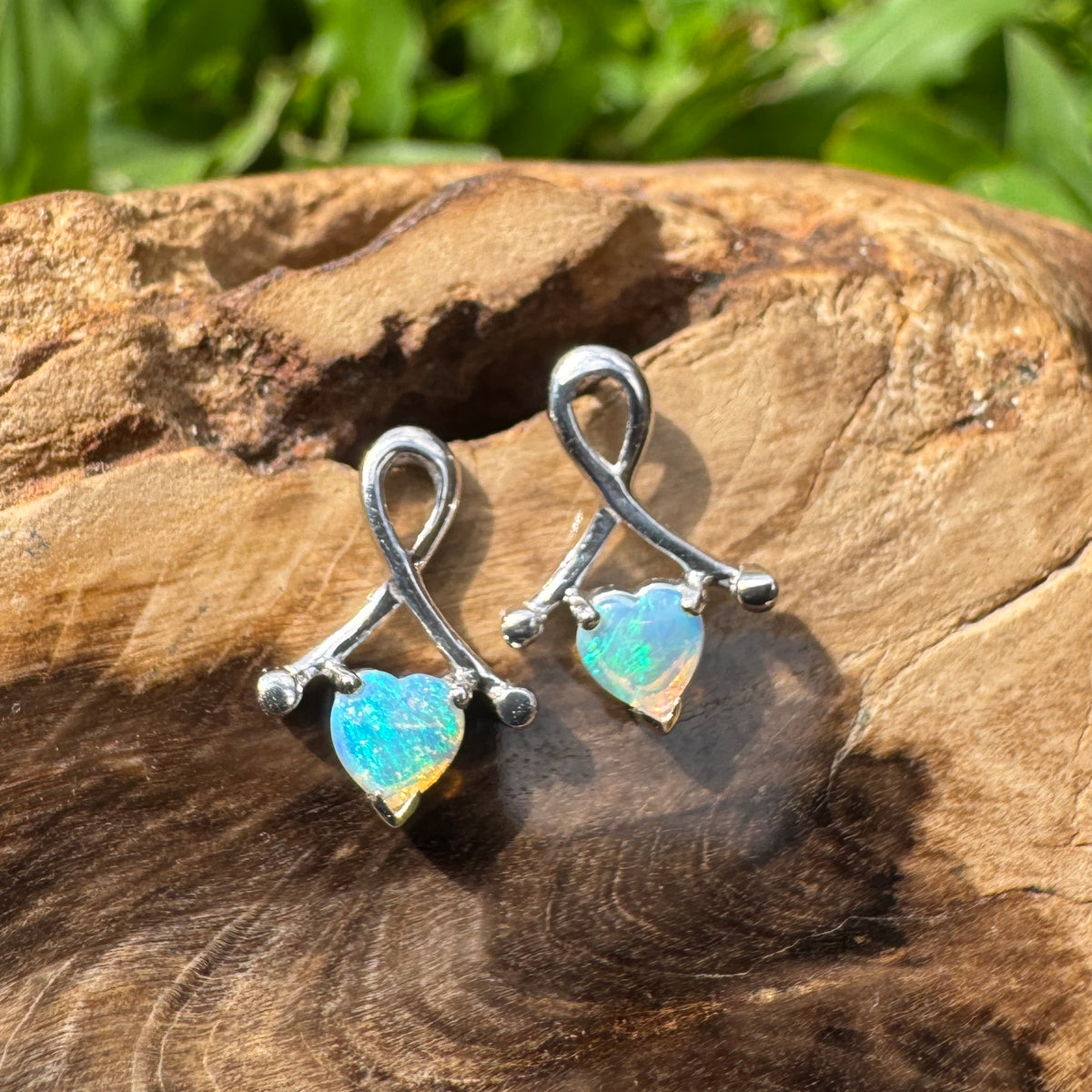 0.6ct Coober Pedy Crystal Opal Stud Earrings ~ 'Mount Remarkable Blue' | 925 Sterling Silver | Solid Australian Opal