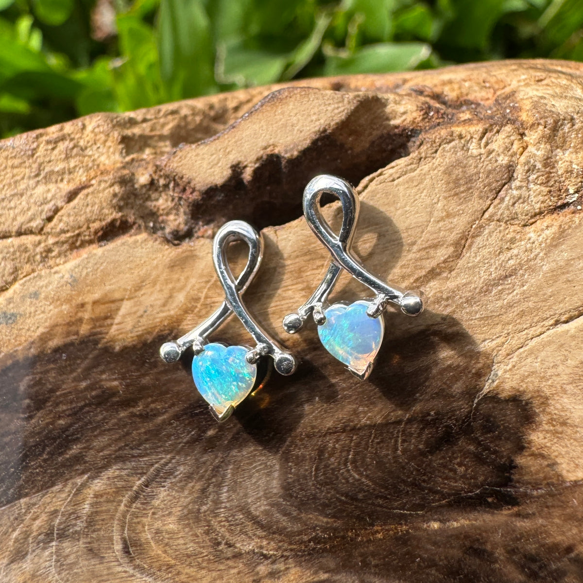 0.6ct Coober Pedy Crystal Opal Stud Earrings ~ 'Mount Remarkable Blue' | 925 Sterling Silver | Solid Australian Opal