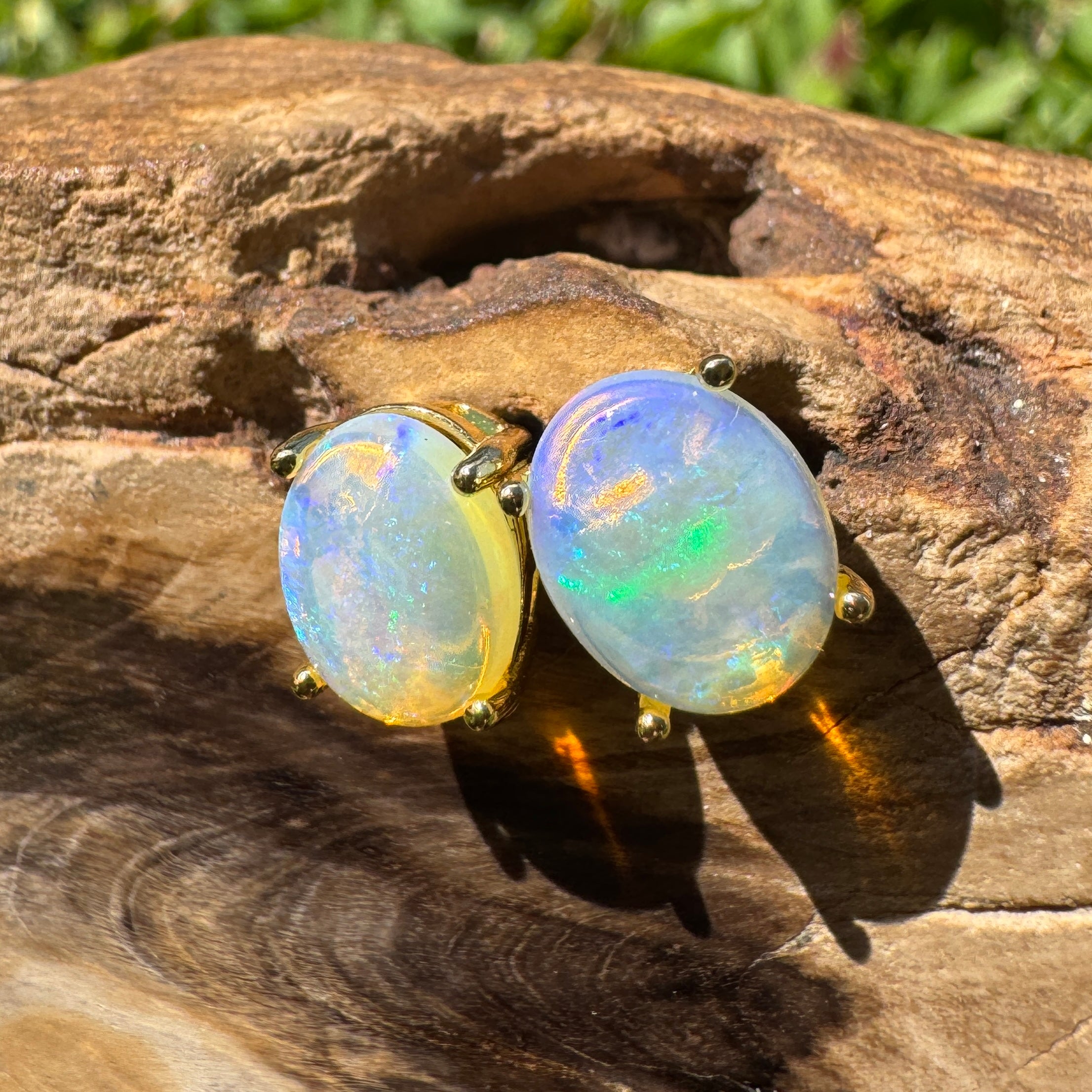 1.8ct Coober Pedy Opal Earrings ~ 'Shipsterns Bluff Blue' | Yellow Gold Coated 925 Sterling Silver | Solid Australian Opal