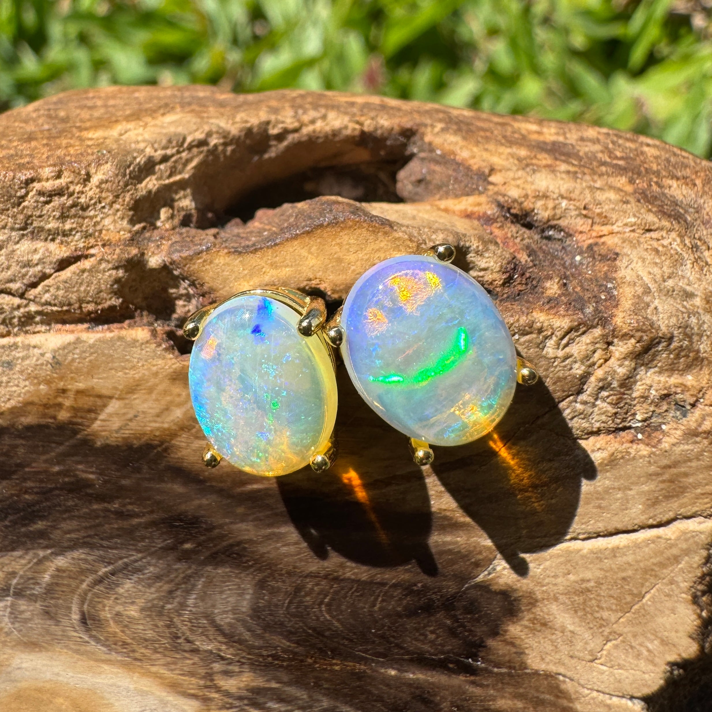 1.8ct Coober Pedy Opal Earrings ~ 'Shipsterns Bluff Blue' | Yellow Gold Coated 925 Sterling Silver | Solid Australian Opal