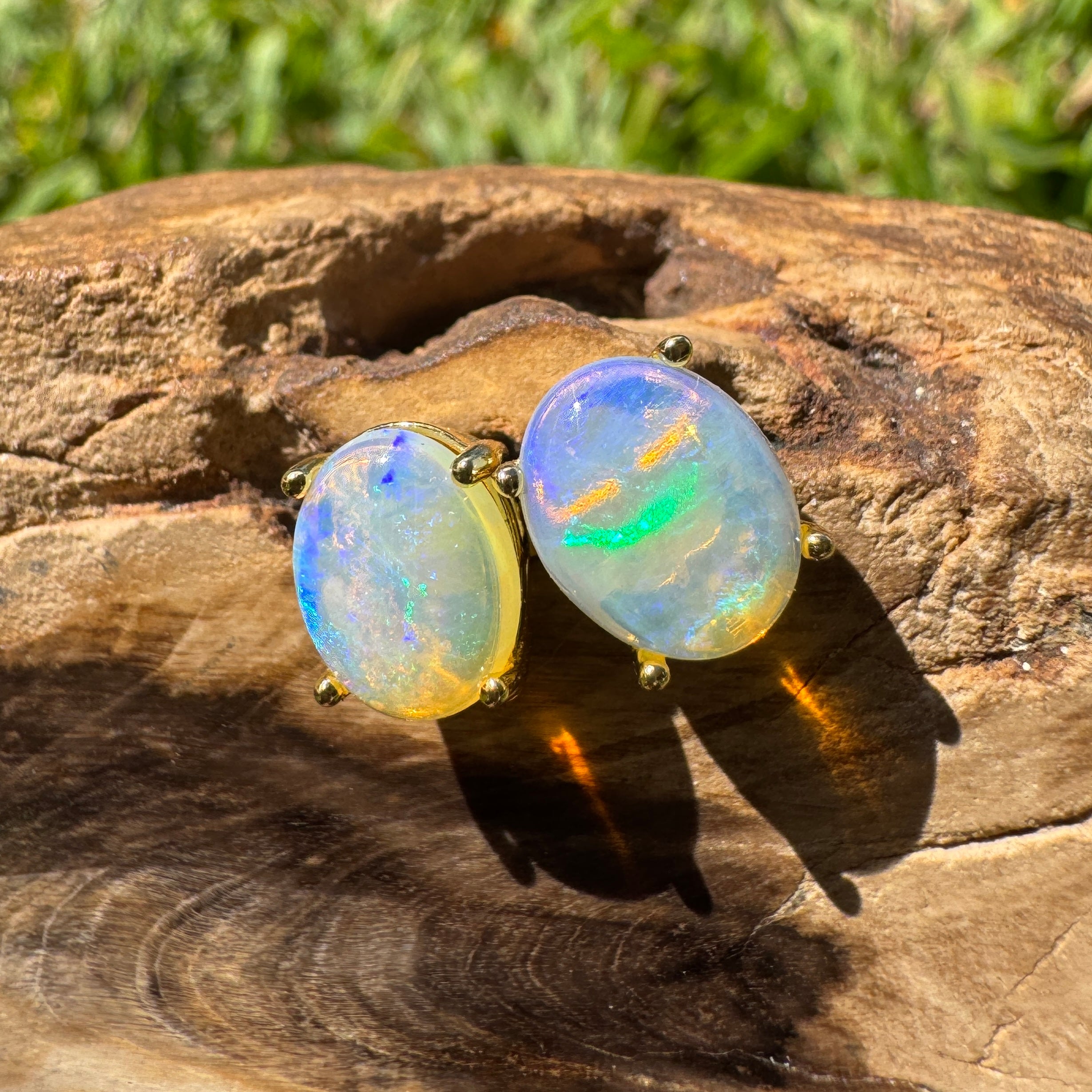 1.8ct Coober Pedy Opal Earrings ~ 'Shipsterns Bluff Blue' | Yellow Gold Coated 925 Sterling Silver | Solid Australian Opal
