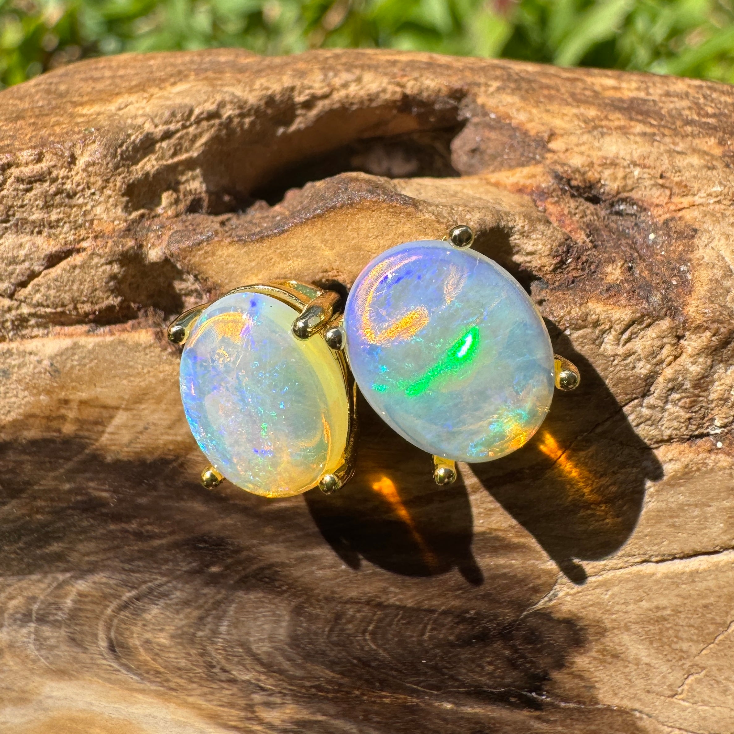 1.8ct Coober Pedy Opal Earrings ~ 'Shipsterns Bluff Blue' | Yellow Gold Coated 925 Sterling Silver | Solid Australian Opal