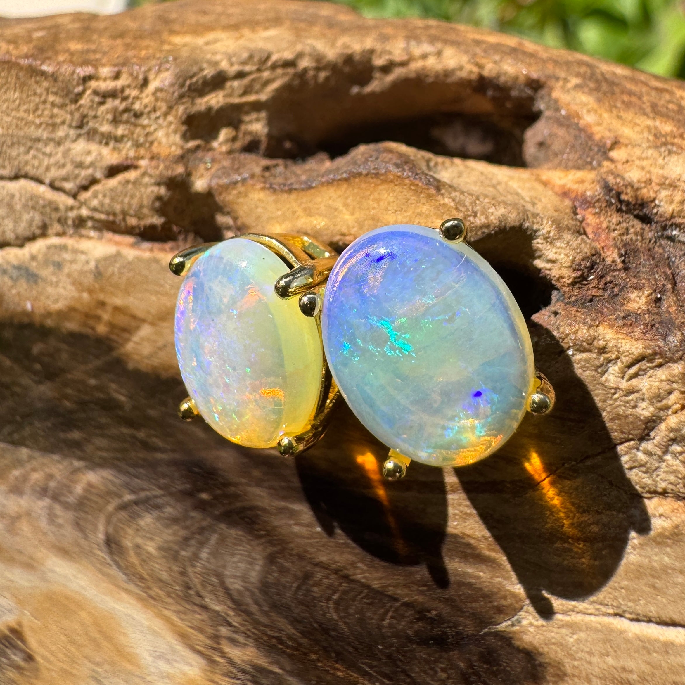 1.8ct Coober Pedy Opal Earrings ~ 'Shipsterns Bluff Blue' | Yellow Gold Coated 925 Sterling Silver | Solid Australian Opal