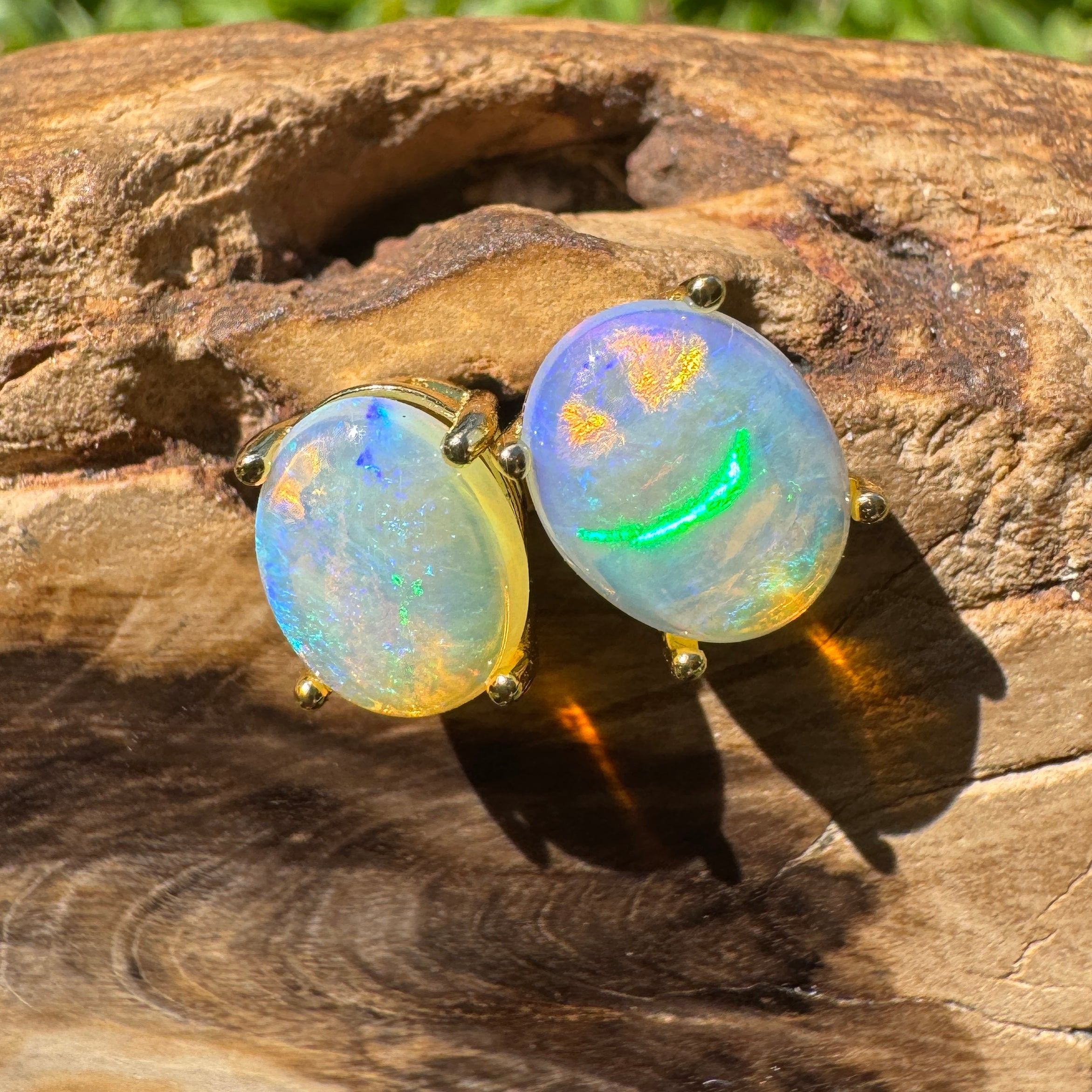 1.8ct Coober Pedy Opal Earrings ~ 'Shipsterns Bluff Blue' | Yellow Gold Coated 925 Sterling Silver | Solid Australian Opal