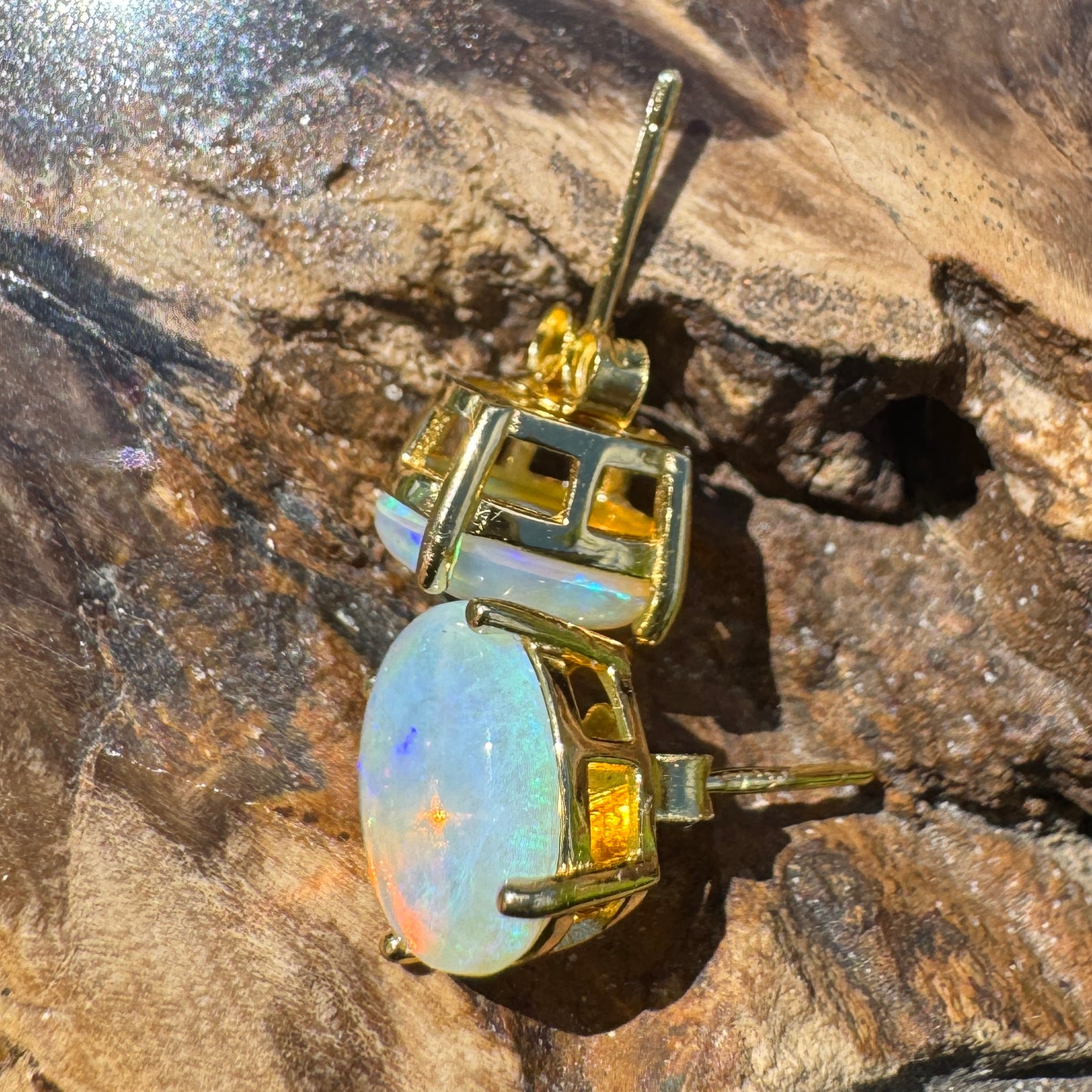 1.8ct Coober Pedy Opal Earrings ~ 'Shipsterns Bluff Blue' | Yellow Gold Coated 925 Sterling Silver | Solid Australian Opal