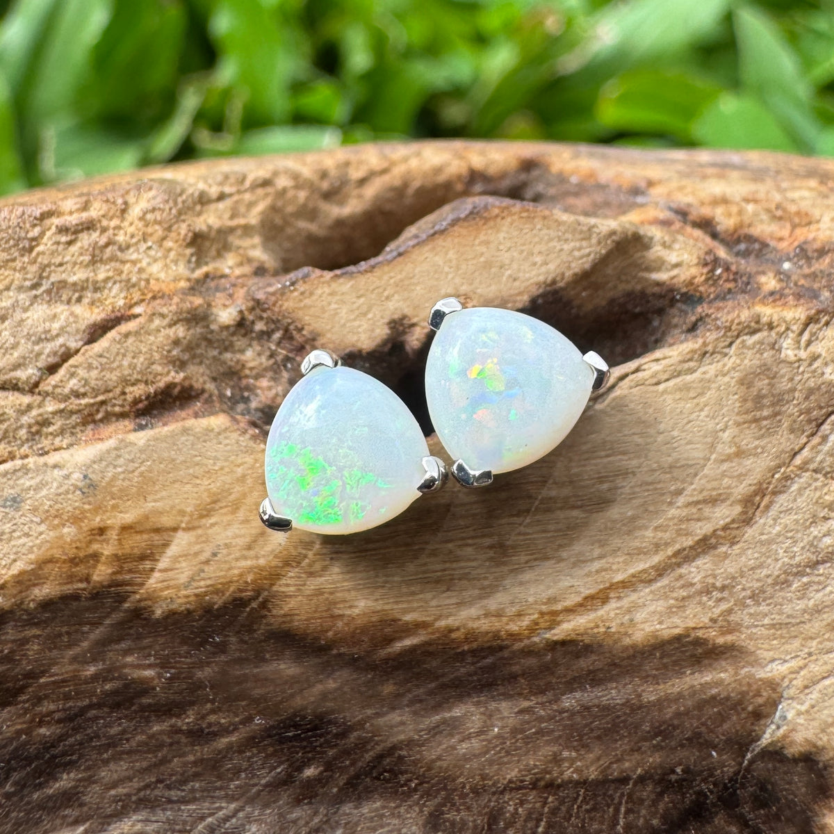1ct Coober Pedy Opal Stud Earrings ~ 'Kangaroo Point Firelight' | 925 Sterling Silver | Solid Australian Opal
