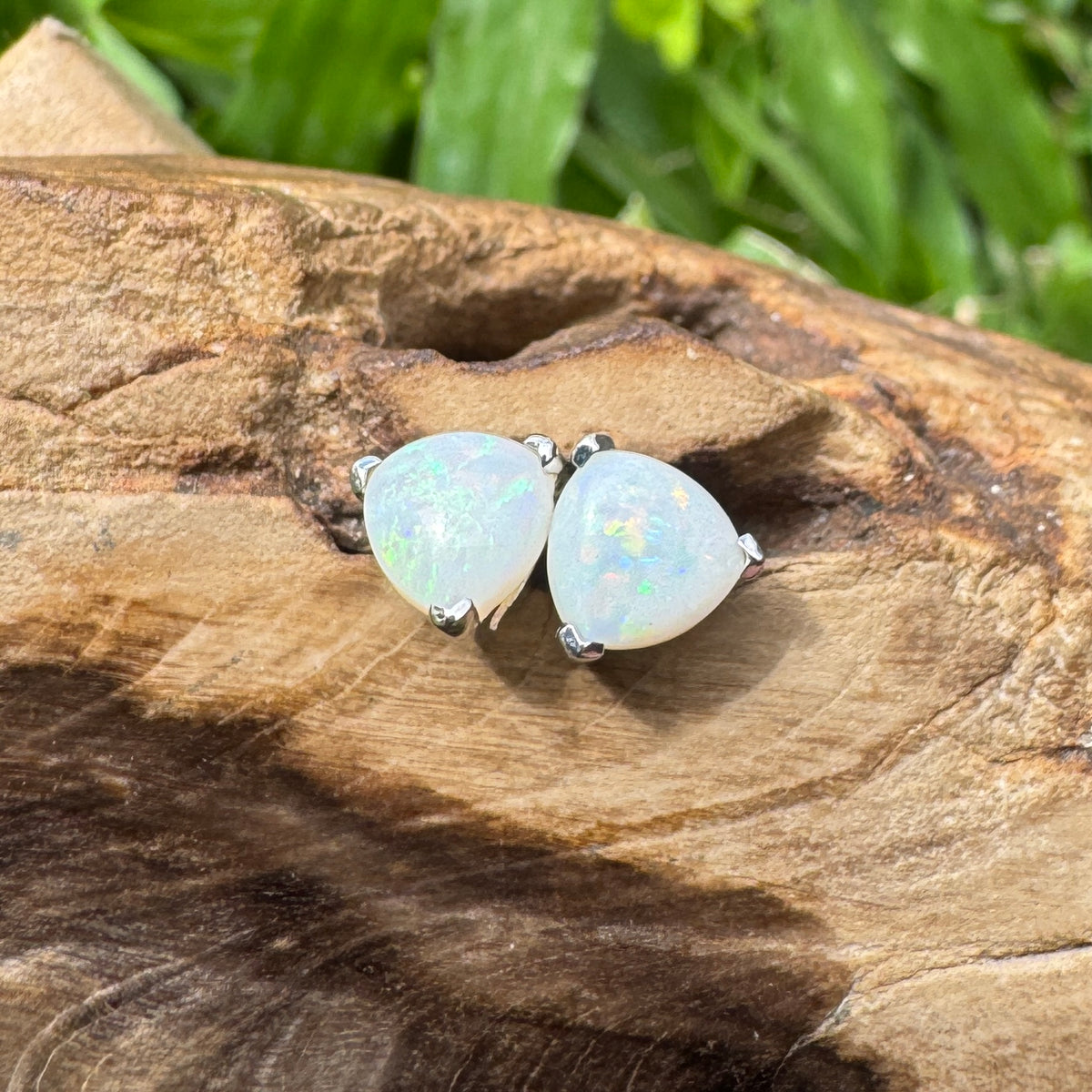 1ct Coober Pedy Opal Stud Earrings ~ 'Kangaroo Point Firelight' | 925 Sterling Silver | Solid Australian Opal