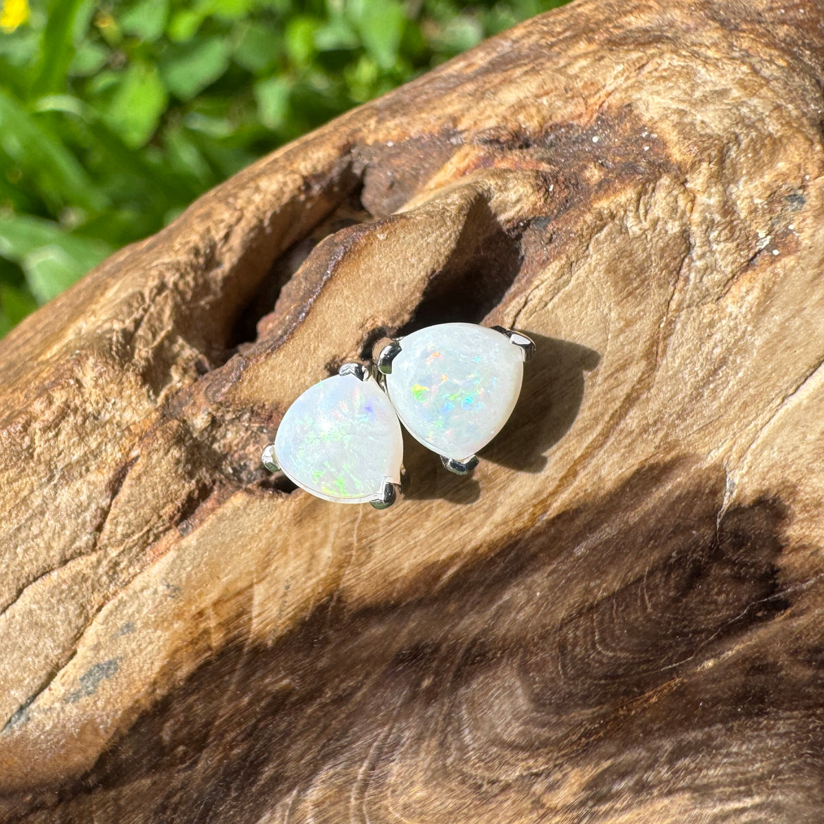 1ct Coober Pedy Opal Stud Earrings ~ 'Kangaroo Point Firelight' | 925 Sterling Silver | Solid Australian Opal