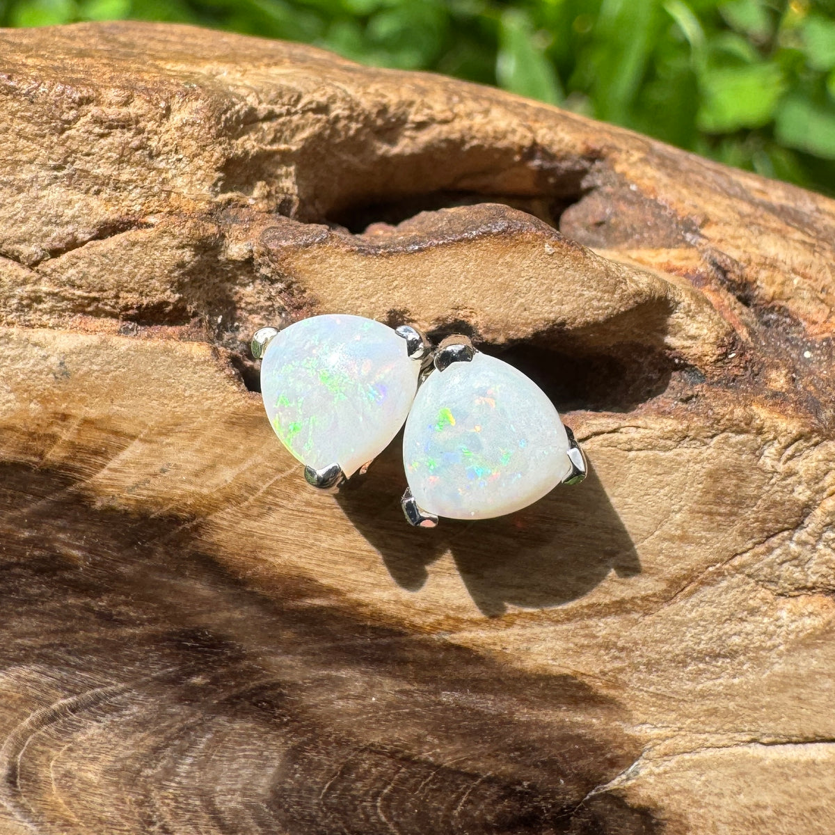 1ct Coober Pedy Opal Stud Earrings ~ 'Kangaroo Point Firelight' | 925 Sterling Silver | Solid Australian Opal