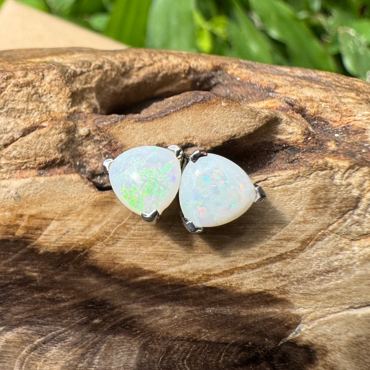 1ct Coober Pedy Opal Stud Earrings ~ 'Kangaroo Point Firelight' | 925 Sterling Silver | Solid Australian Opal
