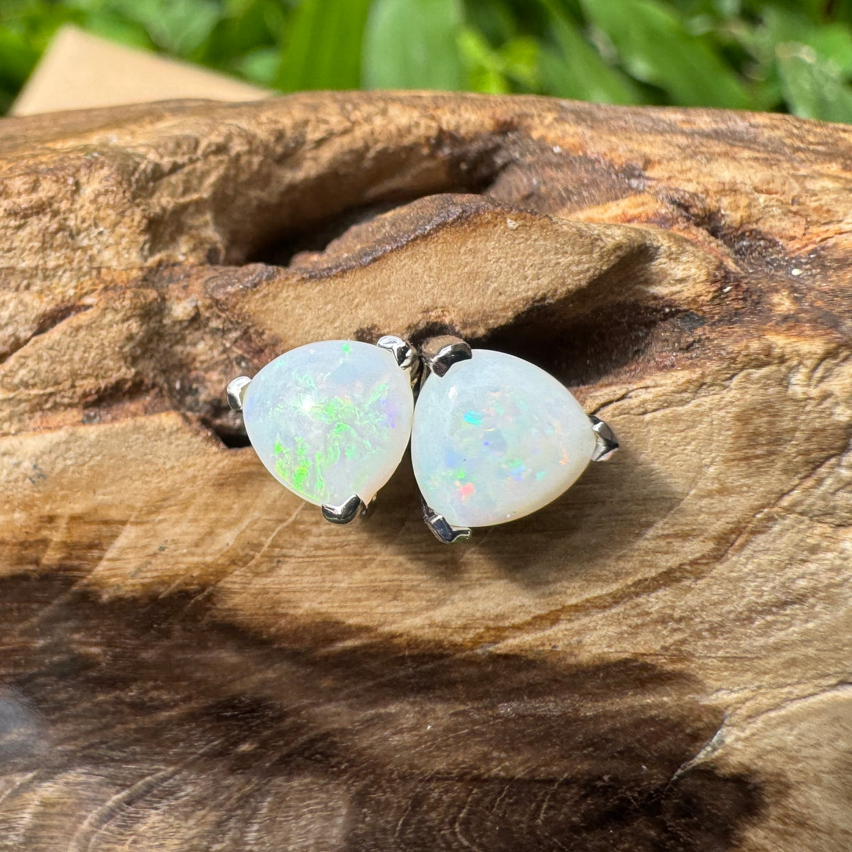 1ct Coober Pedy Opal Stud Earrings ~ 'Kangaroo Point Firelight' | 925 Sterling Silver | Solid Australian Opal