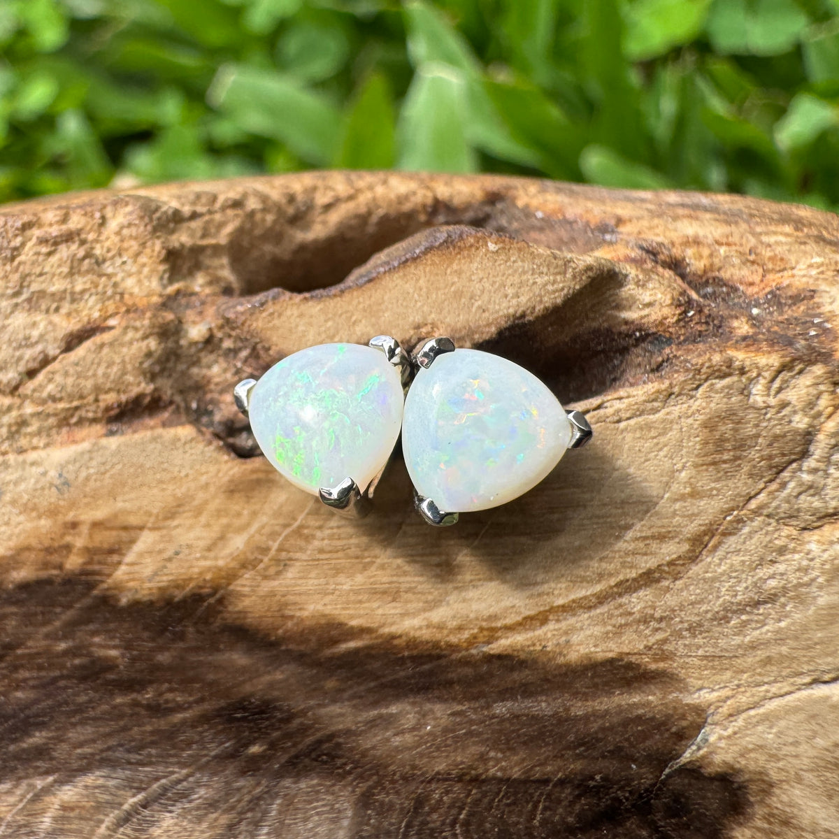 1ct Coober Pedy Opal Stud Earrings ~ 'Kangaroo Point Firelight' | 925 Sterling Silver | Solid Australian Opal