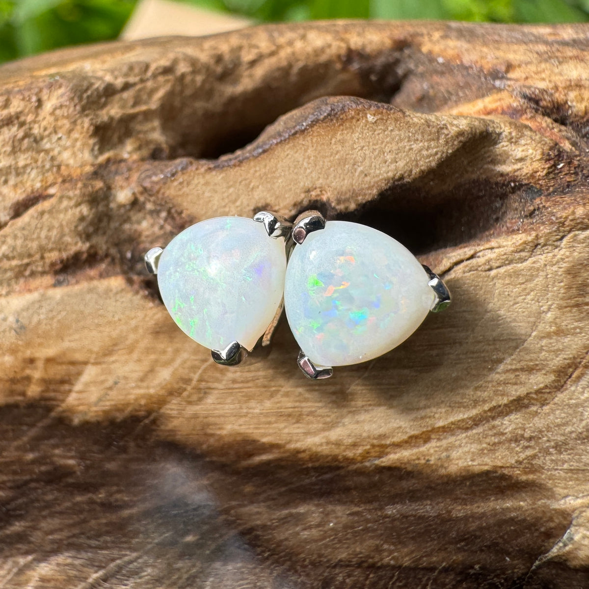 1ct Coober Pedy Opal Stud Earrings ~ 'Kangaroo Point Firelight' | 925 Sterling Silver | Solid Australian Opal