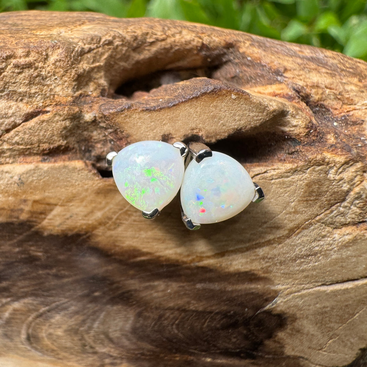 1ct Coober Pedy Opal Stud Earrings ~ 'Kangaroo Point Firelight' | 925 Sterling Silver | Solid Australian Opal