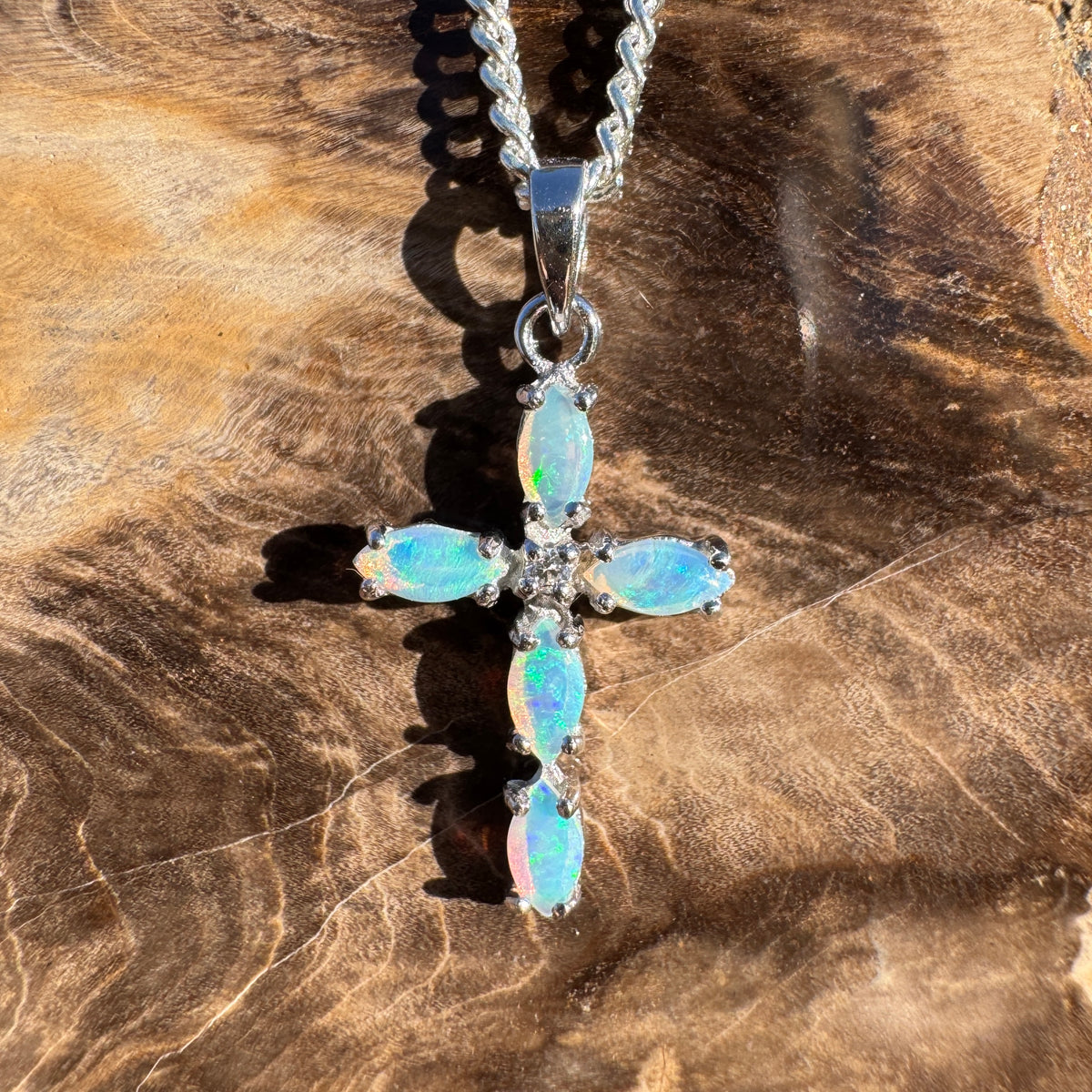 1ct Coober Pedy Opal Cross Pendant Necklace ~ 'Bungle Bungle Beacon' | 925 Sterling Silver | Solid Australian Opal
