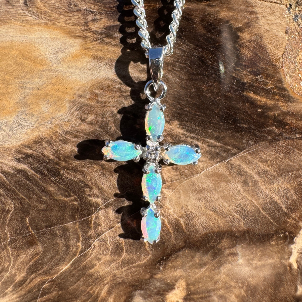1ct Coober Pedy Opal Cross Pendant Necklace ~ 'Bungle Bungle Beacon' | 925 Sterling Silver | Solid Australian Opal
