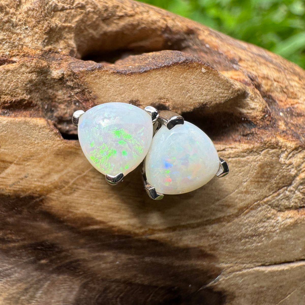 1ct Coober Pedy Opal Stud Earrings ~ 'Kangaroo Point Firelight' | 925 Sterling Silver | Solid Australian Opal