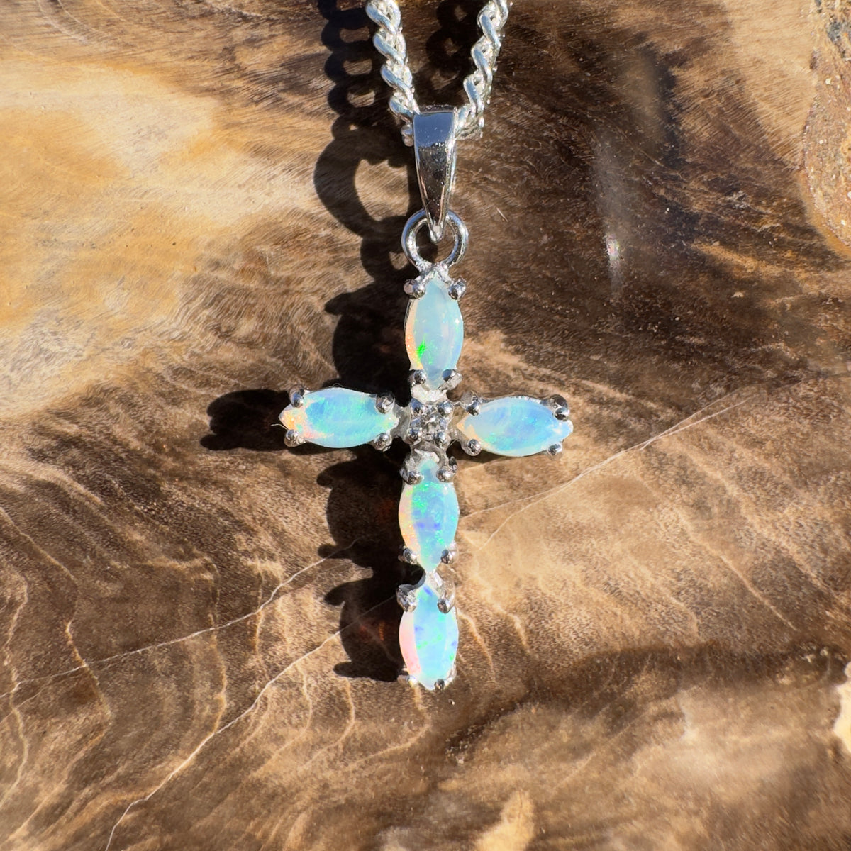 1ct Coober Pedy Opal Cross Pendant Necklace ~ 'Bungle Bungle Beacon' | 925 Sterling Silver | Solid Australian Opal