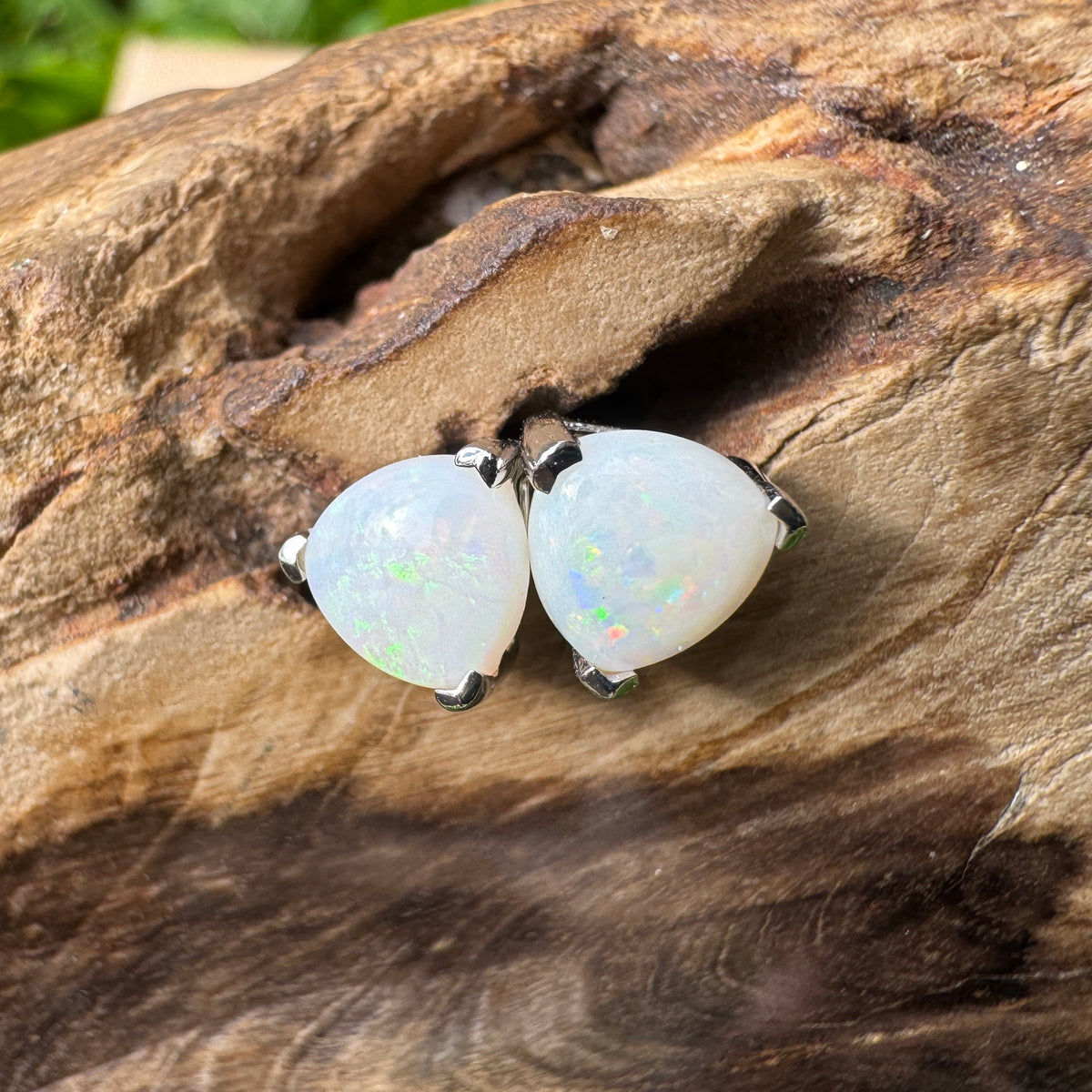 1ct Coober Pedy Opal Stud Earrings ~ 'Kangaroo Point Firelight' | 925 Sterling Silver | Solid Australian Opal