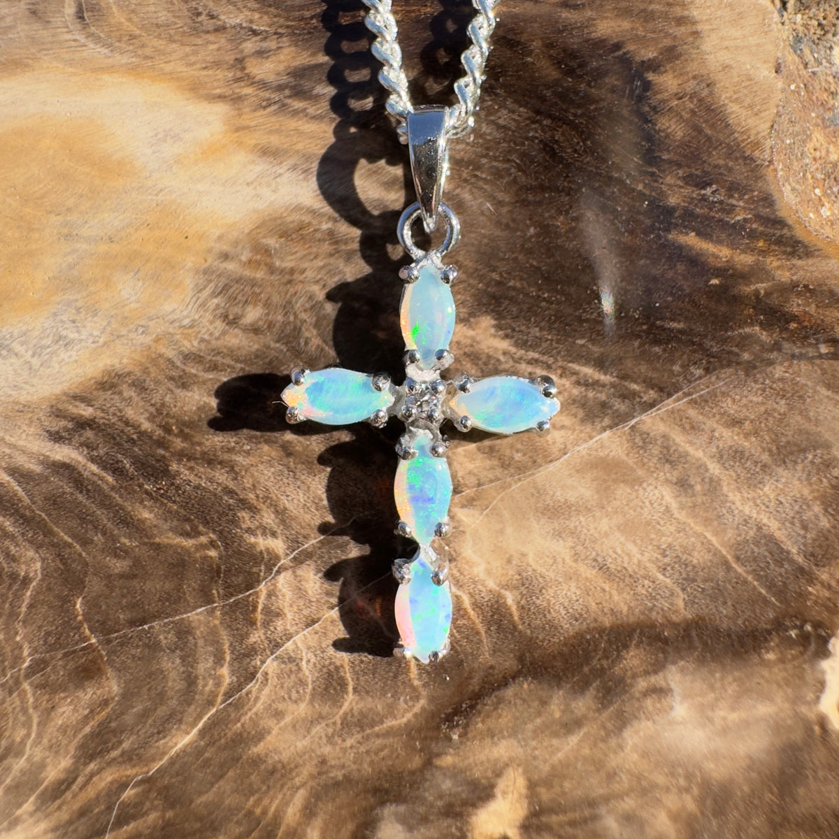 1ct Coober Pedy Opal Cross Pendant Necklace ~ 'Bungle Bungle Beacon' | 925 Sterling Silver | Solid Australian Opal