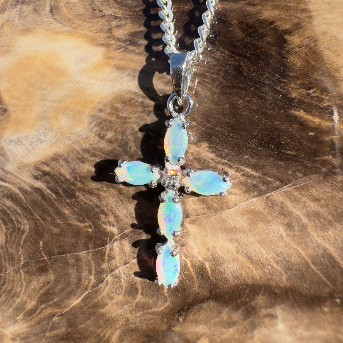 1ct Coober Pedy Opal Cross Pendant Necklace ~ 'Bungle Bungle Beacon' | 925 Sterling Silver | Solid Australian Opal