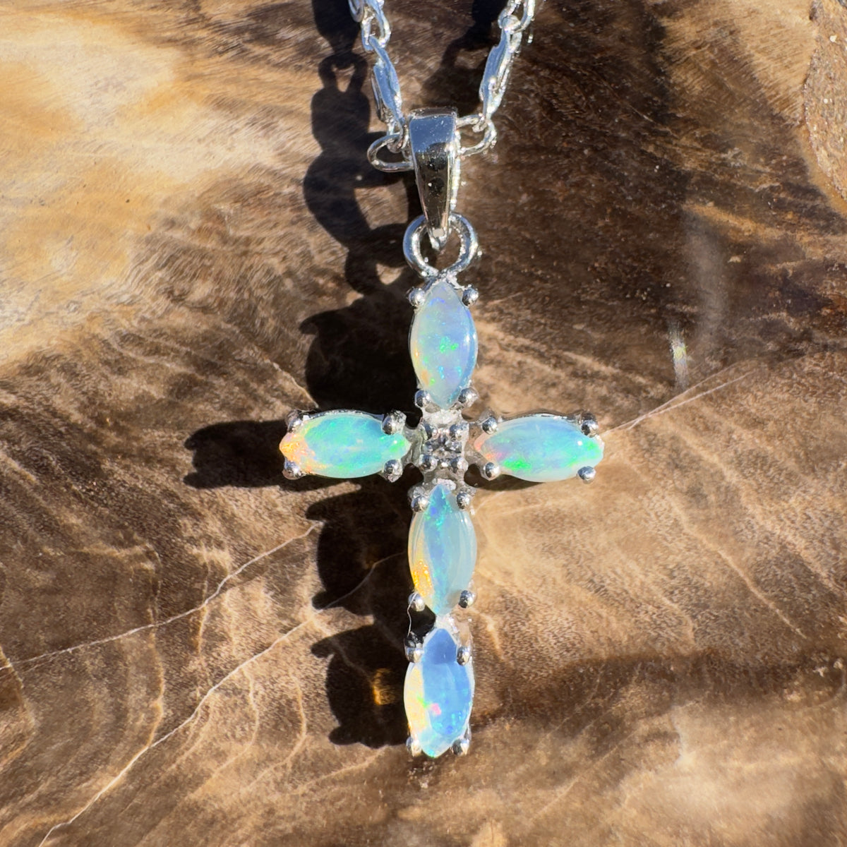 1ct Coober Pedy Opal Cross Pendant Necklace ~ 'Katherine Gorge Cross' | 925 Sterling Silver | Solid Australian Opal