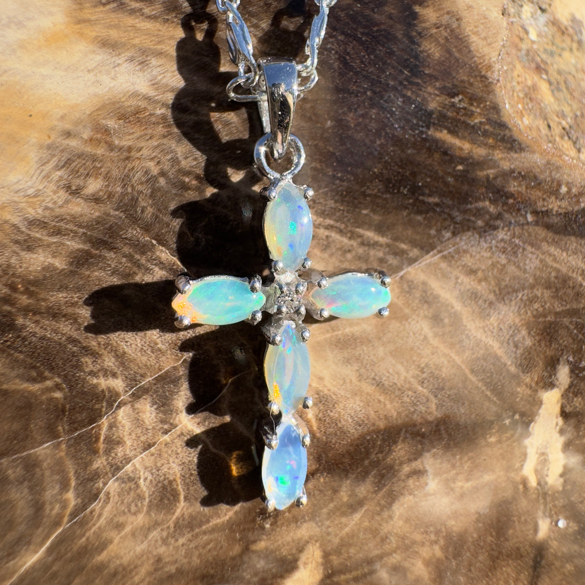 1ct Coober Pedy Opal Cross Pendant Necklace ~ 'Katherine Gorge Cross' | 925 Sterling Silver | Solid Australian Opal