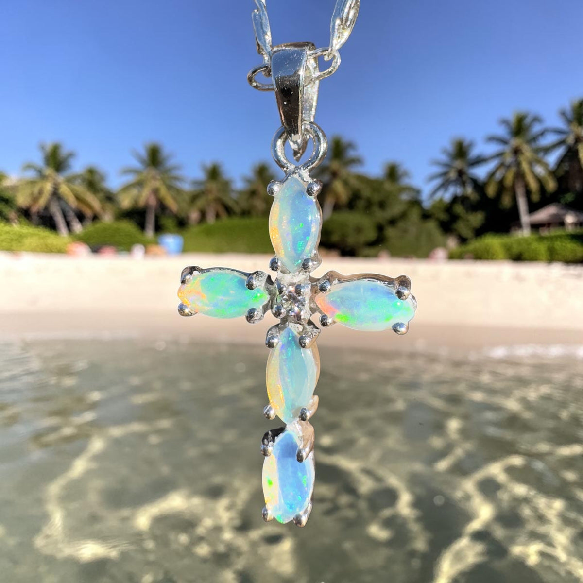 1ct Coober Pedy Opal Cross Pendant Necklace ~ 'Katherine Gorge Cross' | 925 Sterling Silver | Solid Australian Opal