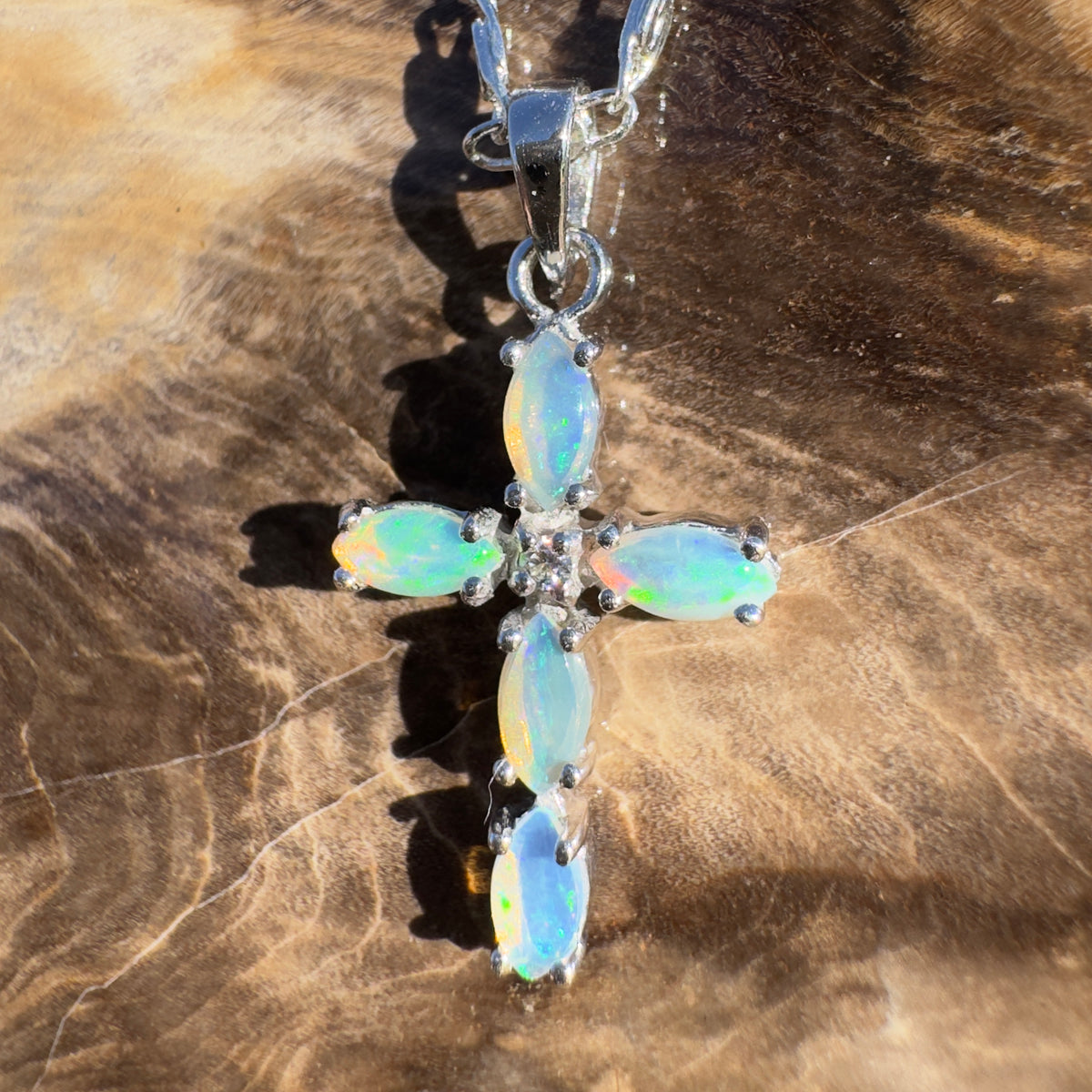 1ct Coober Pedy Opal Cross Pendant Necklace ~ 'Katherine Gorge Cross' | 925 Sterling Silver | Solid Australian Opal