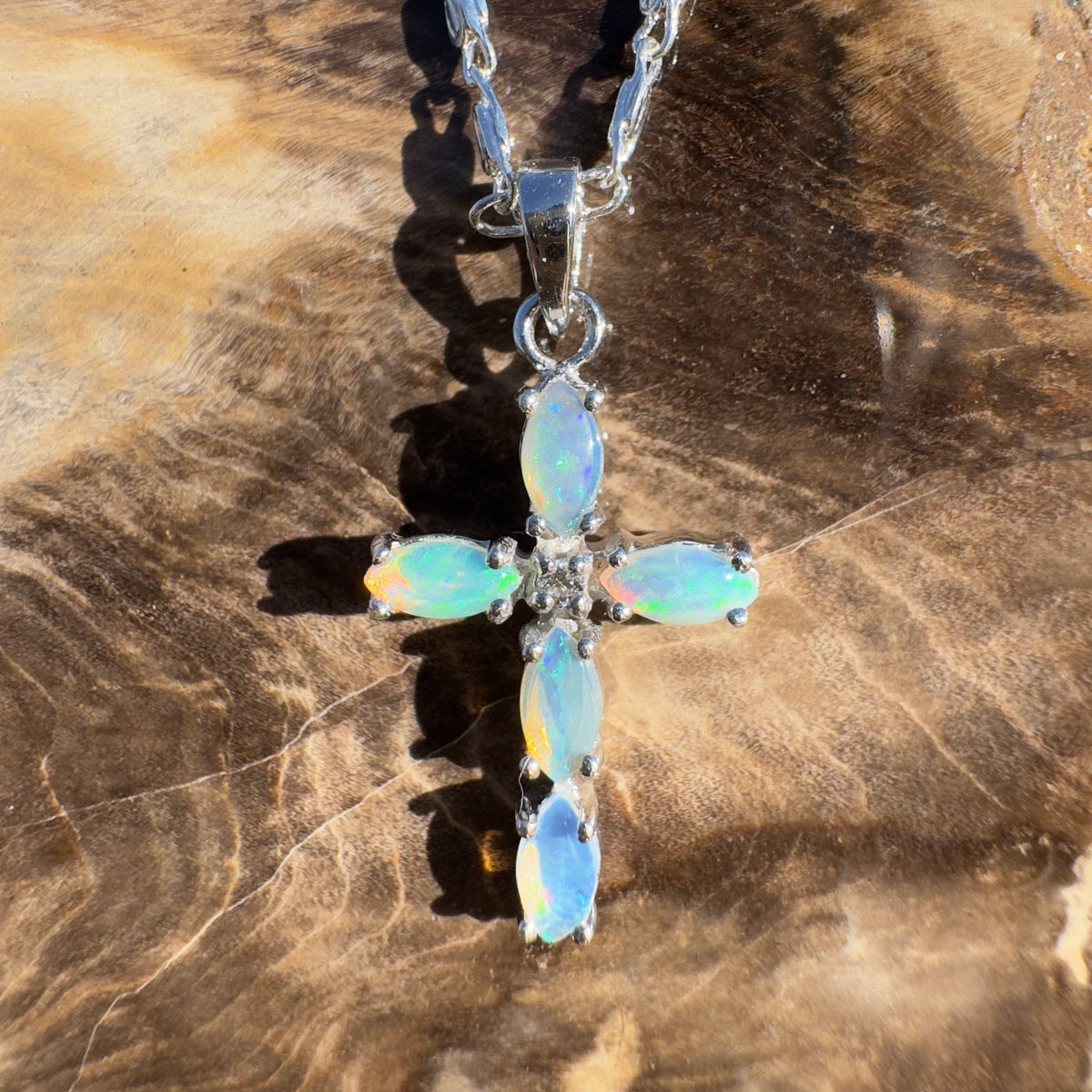 1ct Coober Pedy Opal Cross Pendant Necklace ~ 'Katherine Gorge Cross' | 925 Sterling Silver | Solid Australian Opal