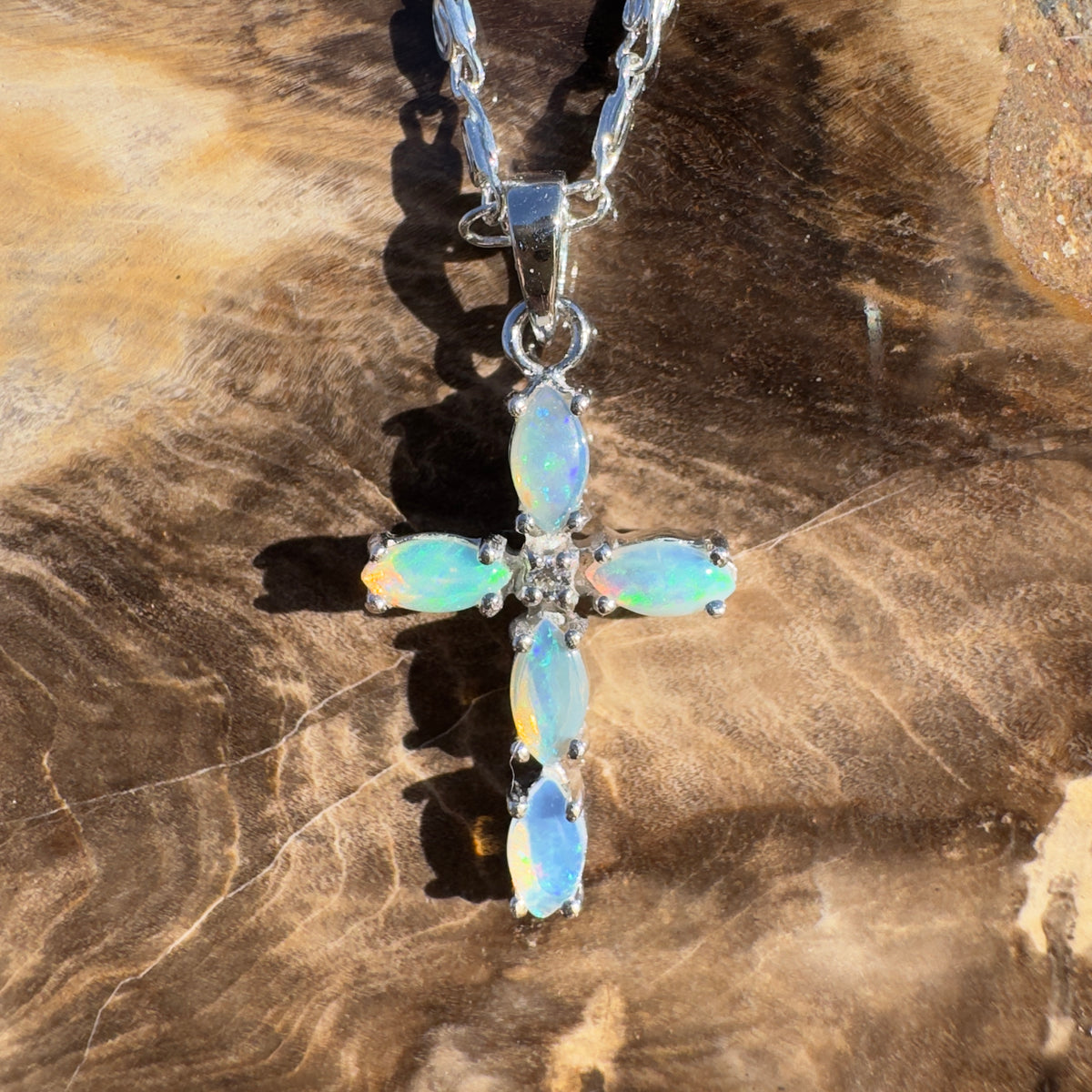 1ct Coober Pedy Opal Cross Pendant Necklace ~ 'Katherine Gorge Cross' | 925 Sterling Silver | Solid Australian Opal