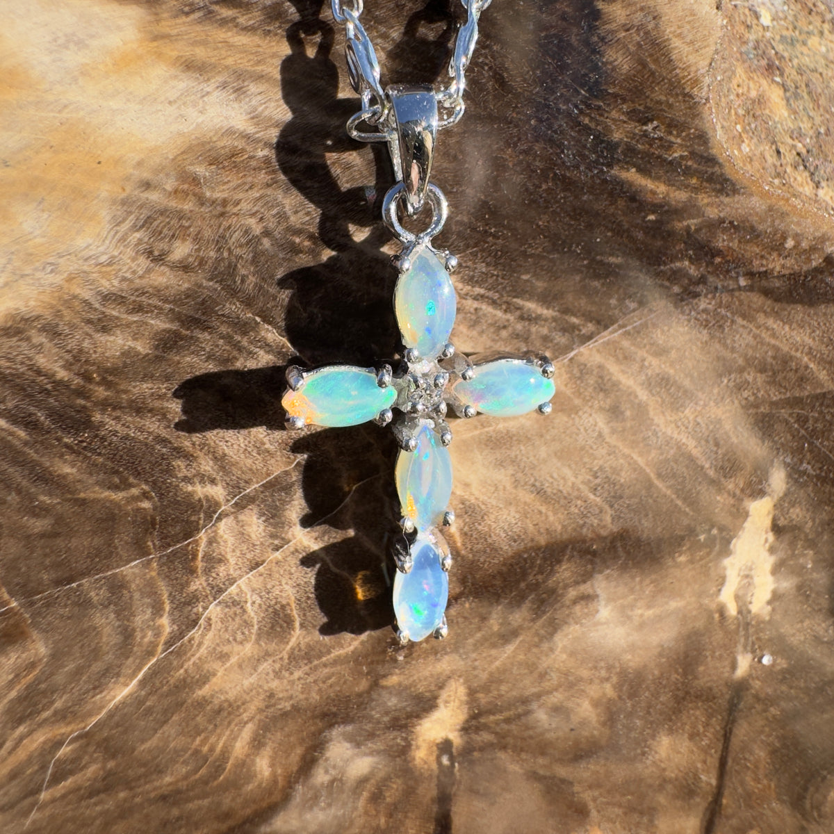 1ct Coober Pedy Opal Cross Pendant Necklace ~ 'Katherine Gorge Cross' | 925 Sterling Silver | Solid Australian Opal