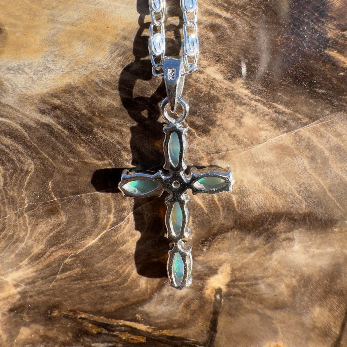 1ct Coober Pedy Opal Cross Pendant Necklace ~ 'Katherine Gorge Cross' | 925 Sterling Silver | Solid Australian Opal