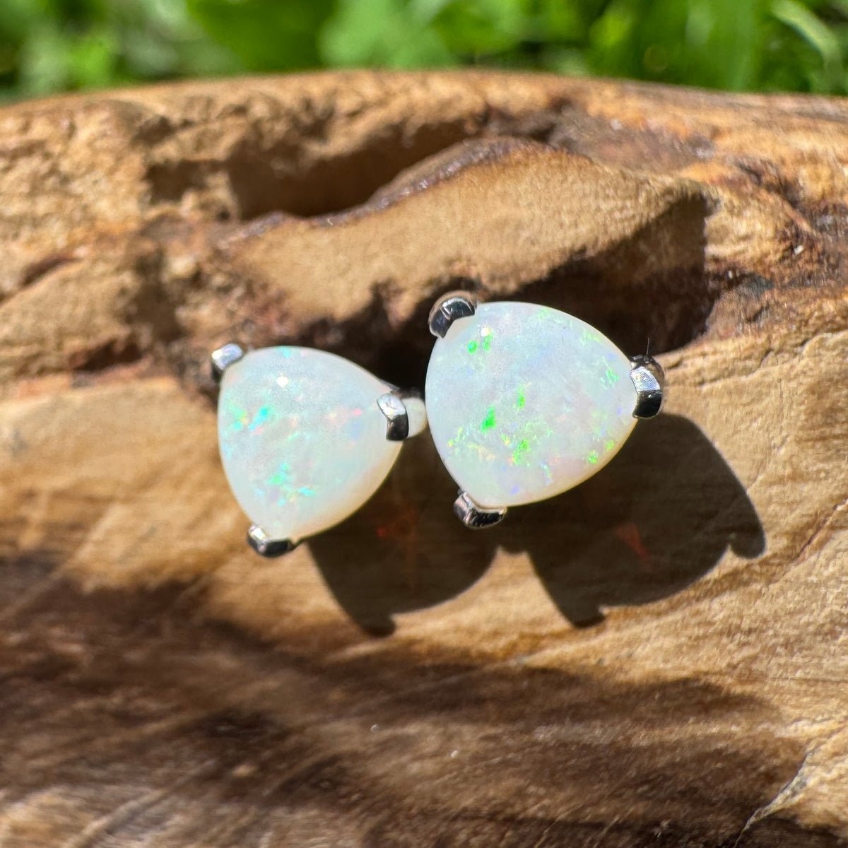1ct Coober Pedy Opal Stud Earrings ~ 'Karlu Karlu Flicker' | 925 Sterling Silver | Solid Australian Opal