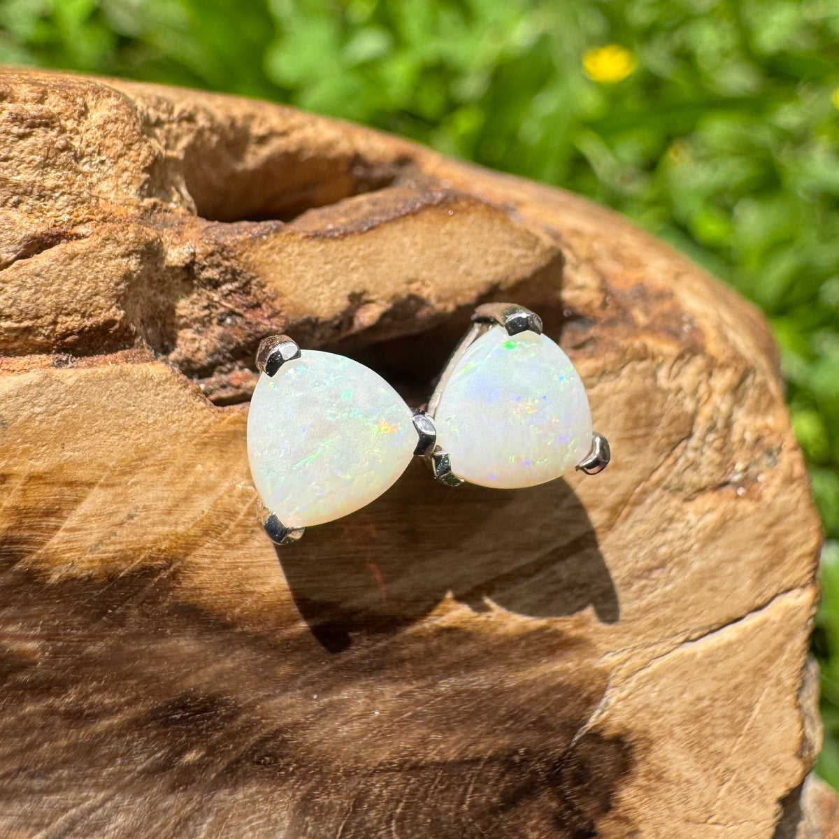 1ct Coober Pedy Opal Stud Earrings ~ 'Karlu Karlu Flicker' | 925 Sterling Silver | Solid Australian Opal