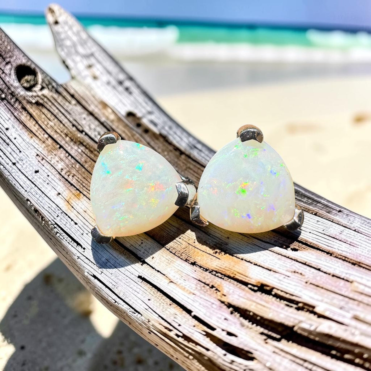 1ct Coober Pedy Opal Stud Earrings ~ 'Karlu Karlu Flicker' | 925 Sterling Silver | Solid Australian Opal