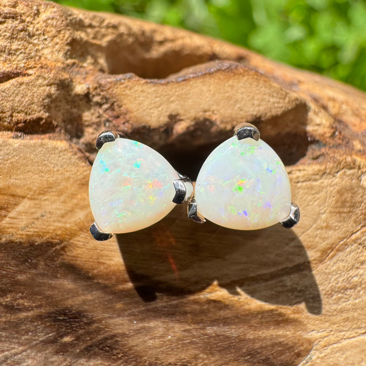 1ct Coober Pedy Opal Stud Earrings ~ 'Karlu Karlu Flicker' | 925 Sterling Silver | Solid Australian Opal