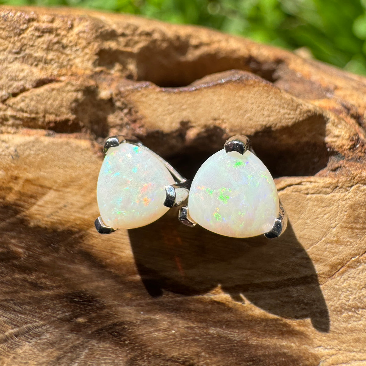 1ct Coober Pedy Opal Stud Earrings ~ 'Karlu Karlu Flicker' | 925 Sterling Silver | Solid Australian Opal