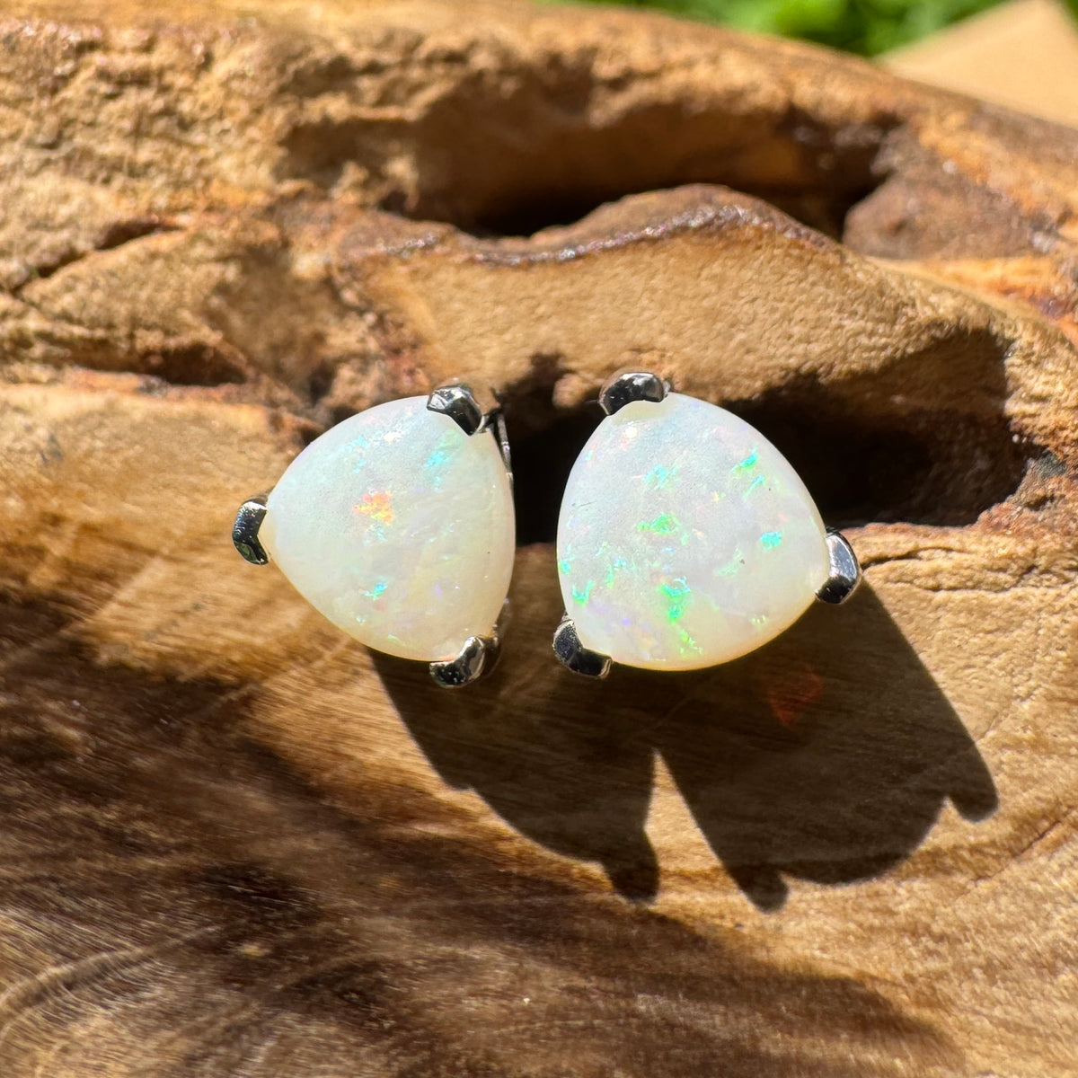 1ct Coober Pedy Opal Stud Earrings ~ 'Karlu Karlu Flicker' | 925 Sterling Silver | Solid Australian Opal