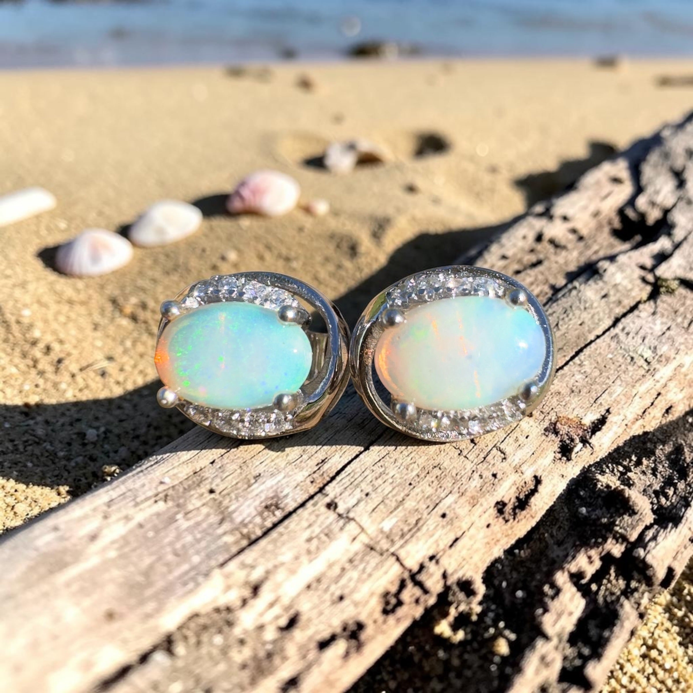 0.8ct Coober Pedy Opal Earrings ~ 'Etty Bay Gleam' | 925 Sterling Silver | Solid Australian Opal
