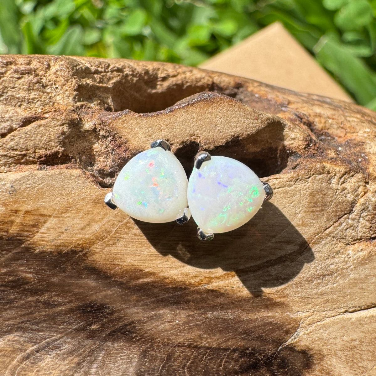 1ct Coober Pedy Opal Stud Earrings ~ 'Karlu Karlu Flicker' | 925 Sterling Silver | Solid Australian Opal