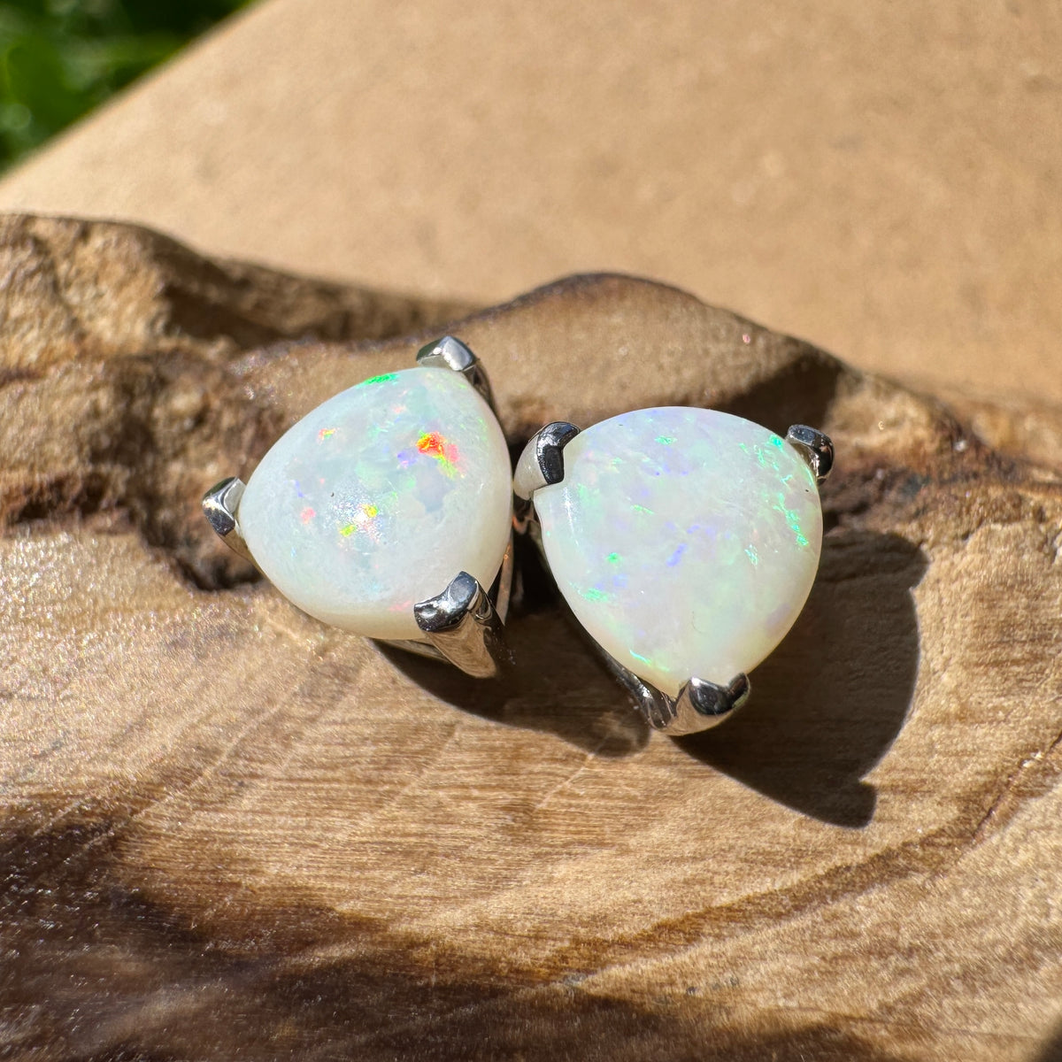 1ct Coober Pedy Opal Stud Earrings ~ 'Karlu Karlu Flicker' | 925 Sterling Silver | Solid Australian Opal